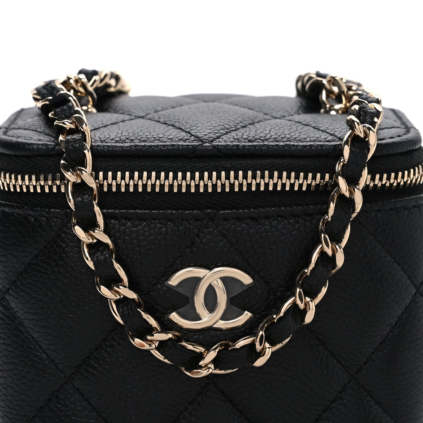 Caviar Quilted Mini Vanity Case With Chain Black