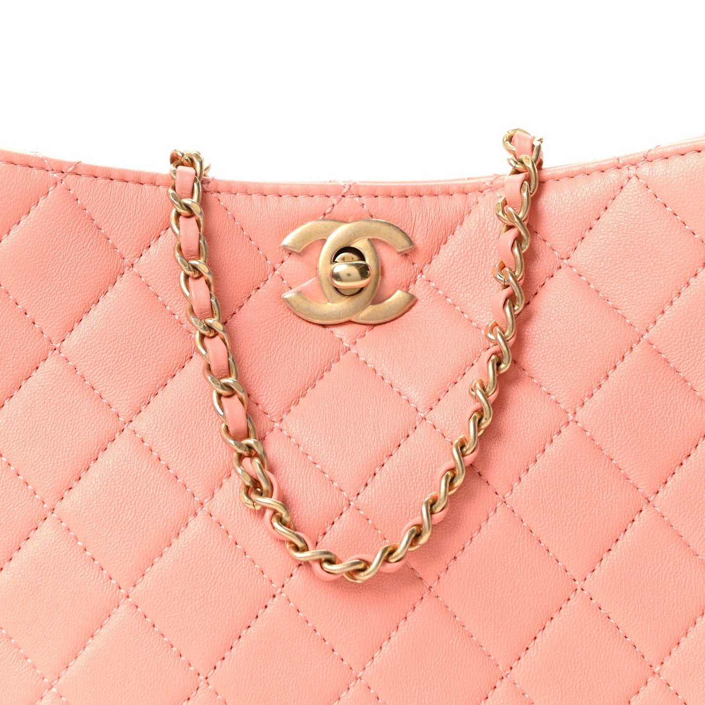 Lambskin Quilted Small Pearl Crush Hobo  Coral