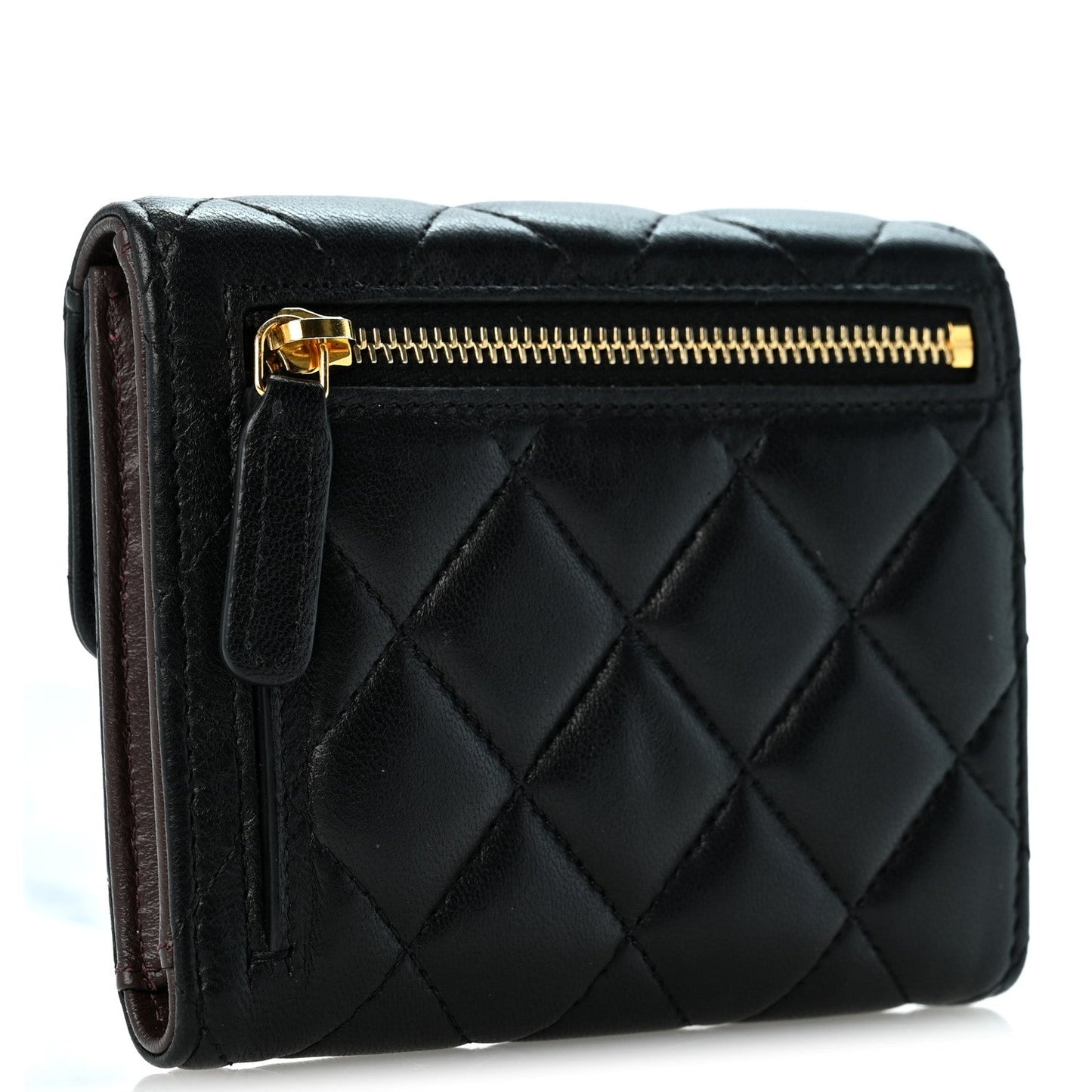 Lambskin Quilted Compact Flap Wallet Black