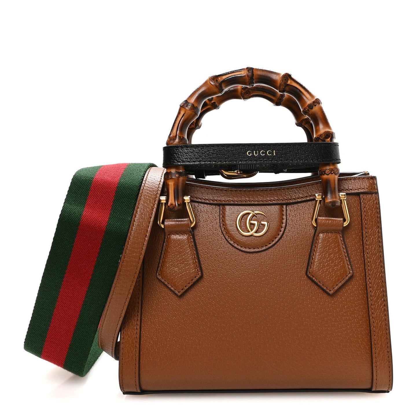 Textured Dollar Calfskin Web Mini Diana Tote Bag Cuir Black