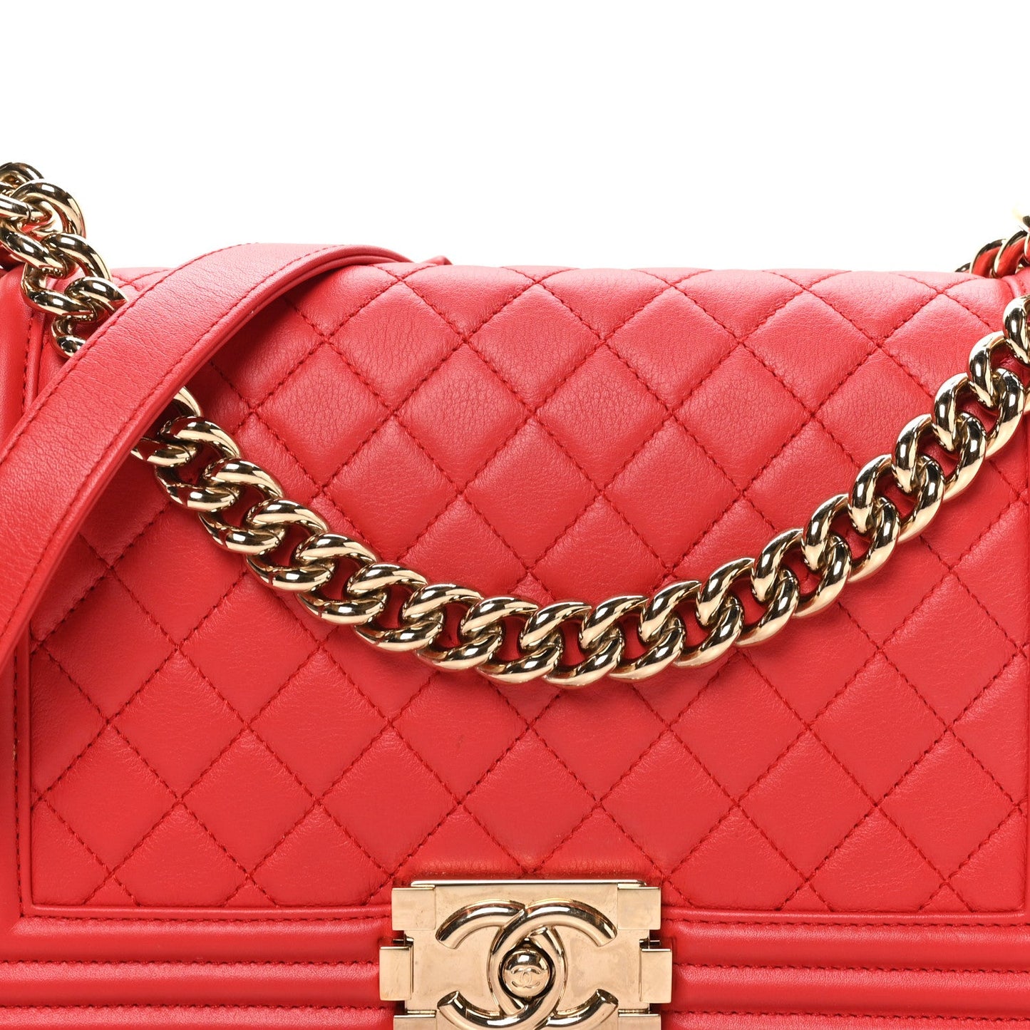 Lambskin Quilted Medium Boy Flap Red