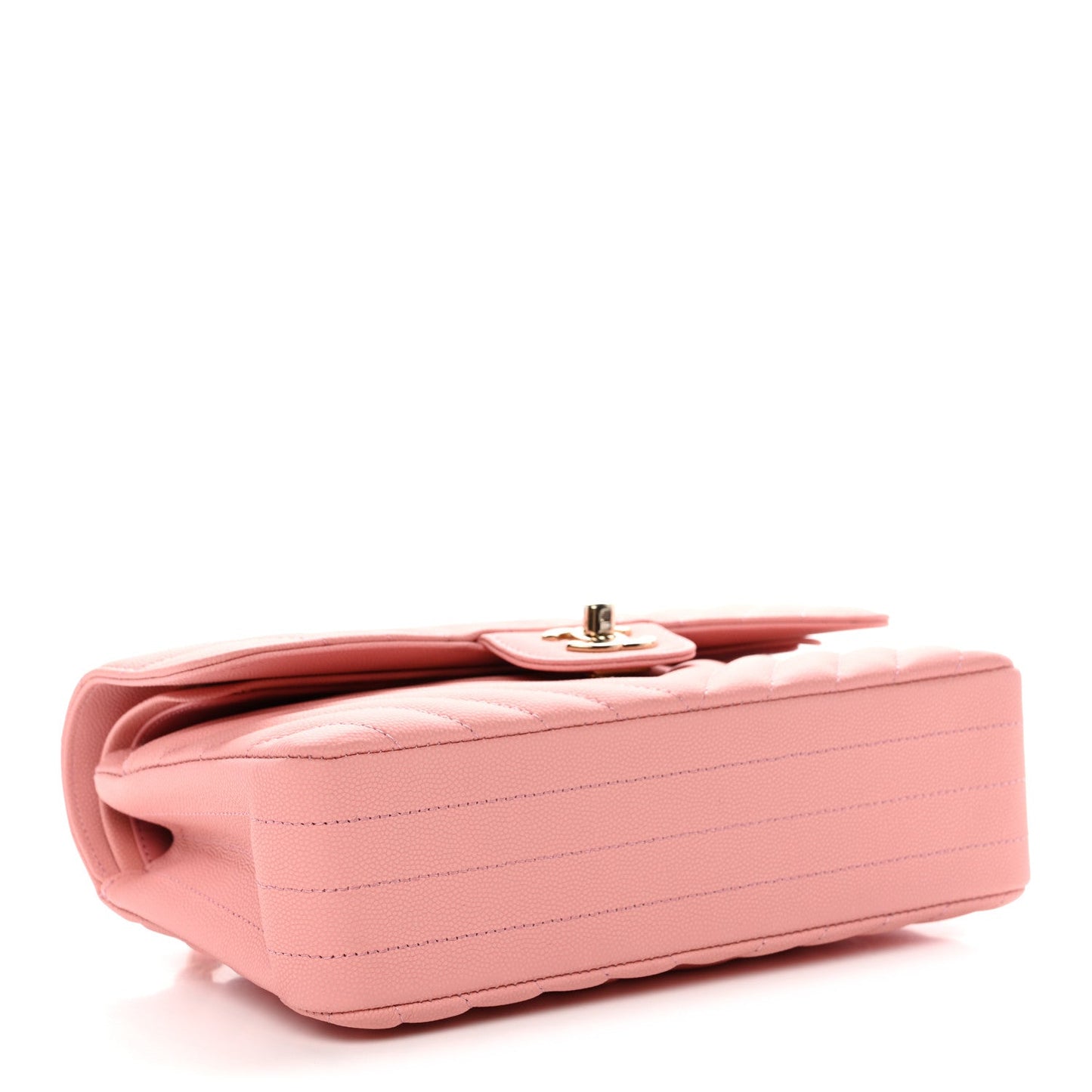 Caviar Chevron Quilted Small Double Flap Pink