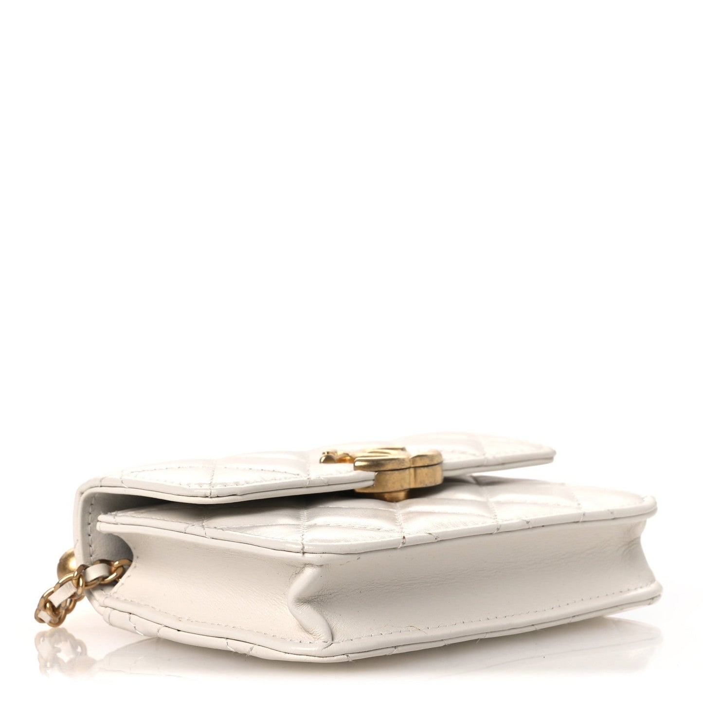 Calfskin Quilted Perfect Fit Coin Purse With Chain White