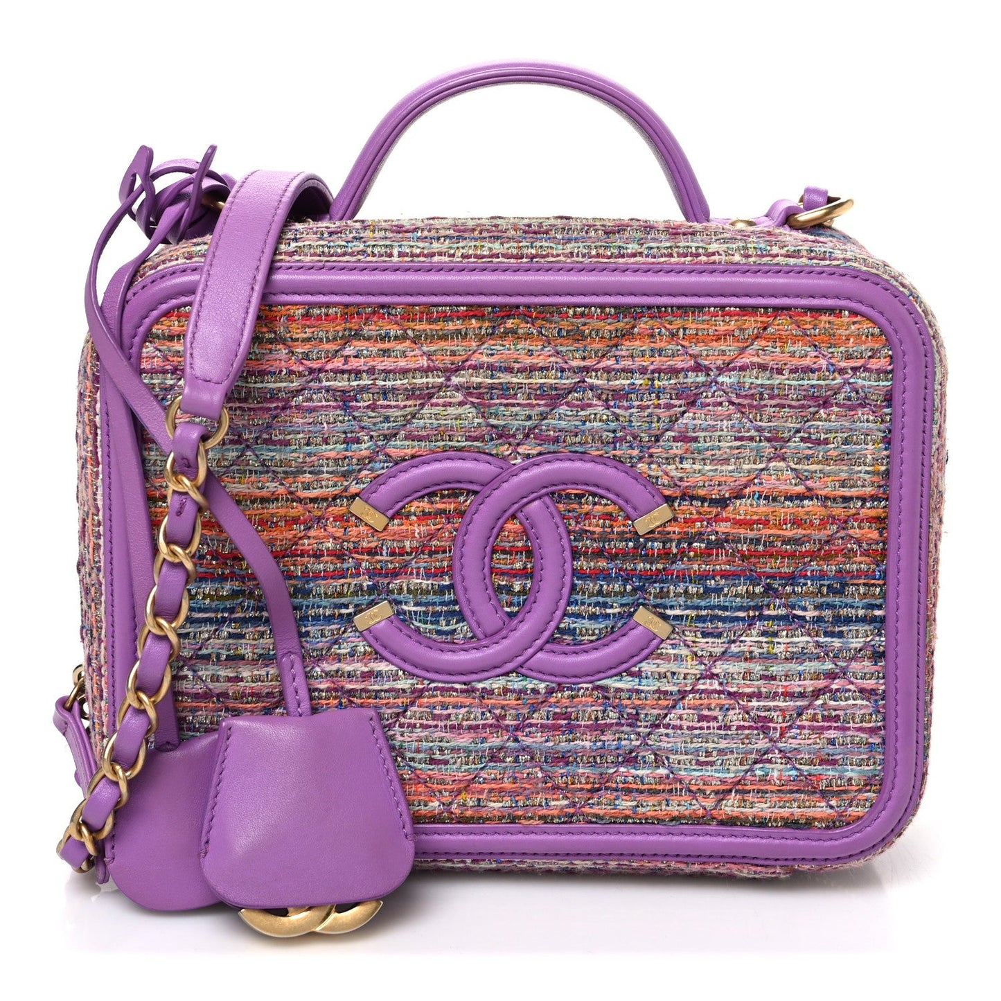 Tweed Quilted Medium CC Filigree Vanity Case Purple Multicolor