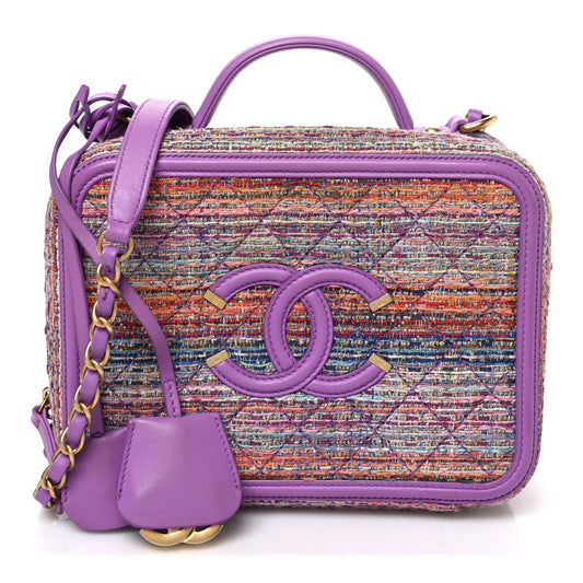 Tweed Quilted Medium CC Filigree Vanity Case Purple Multicolor