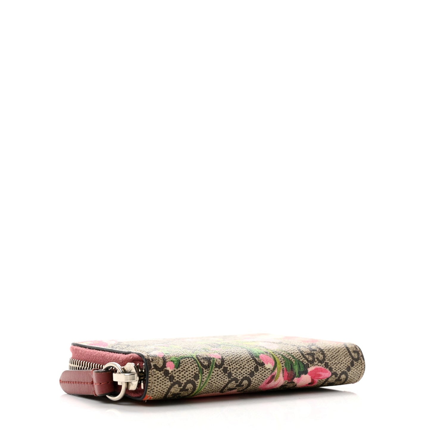 GG Supreme Monogram Blooms Zip Around Card Case Wallet Beige Multicolor Dry Rose