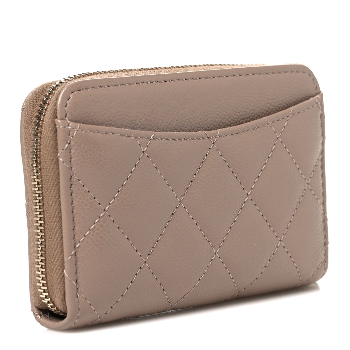 Caviar Quilted Small Zip Around Wallet Dark Beige