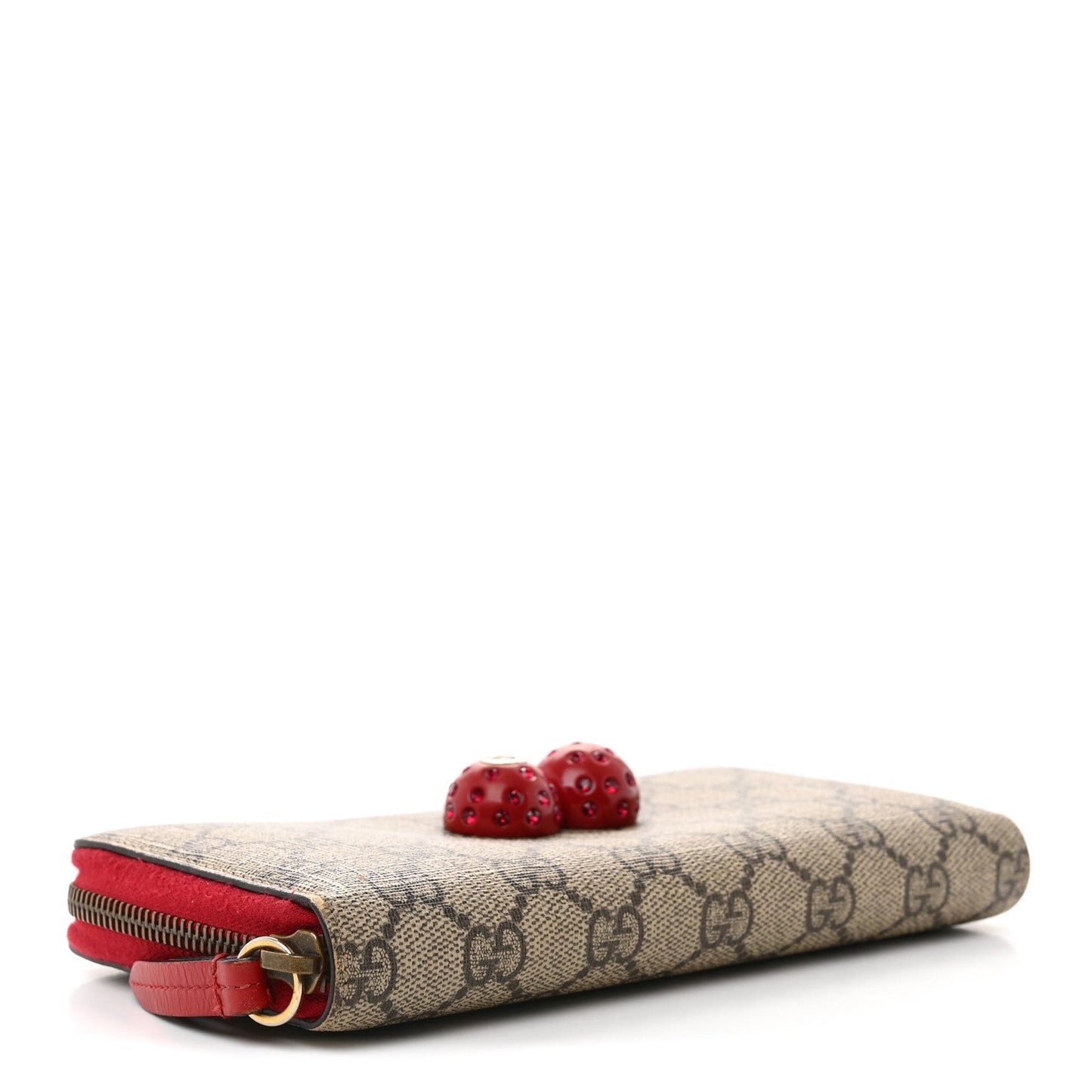 GG Supreme Monogram Cherries Zip Around Wallet Hibiscus Red