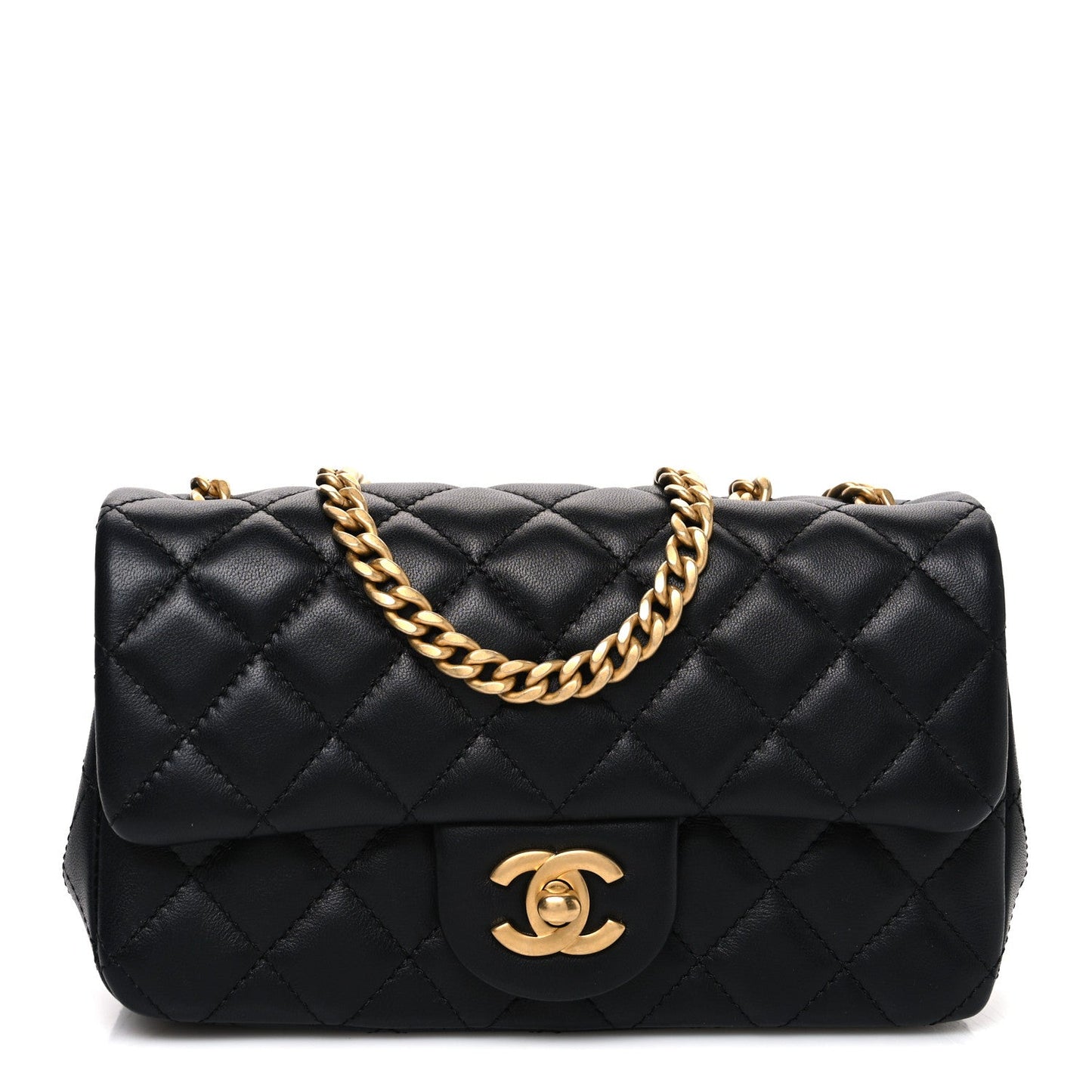 Lambskin Quilted Mini Rectangular Sweet Camellia Flap  Black
