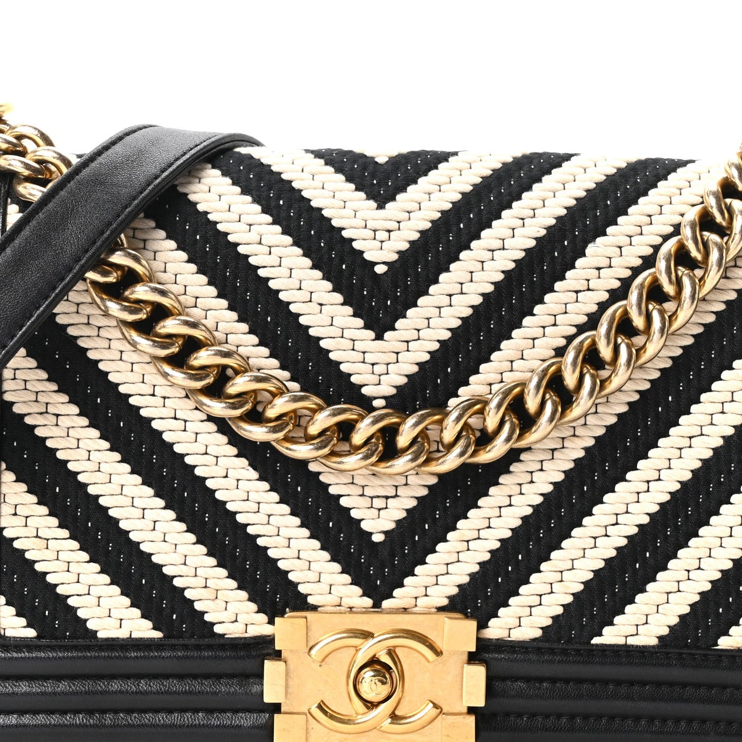 Fabric Chevron Braided Medium Boy Flap Black White