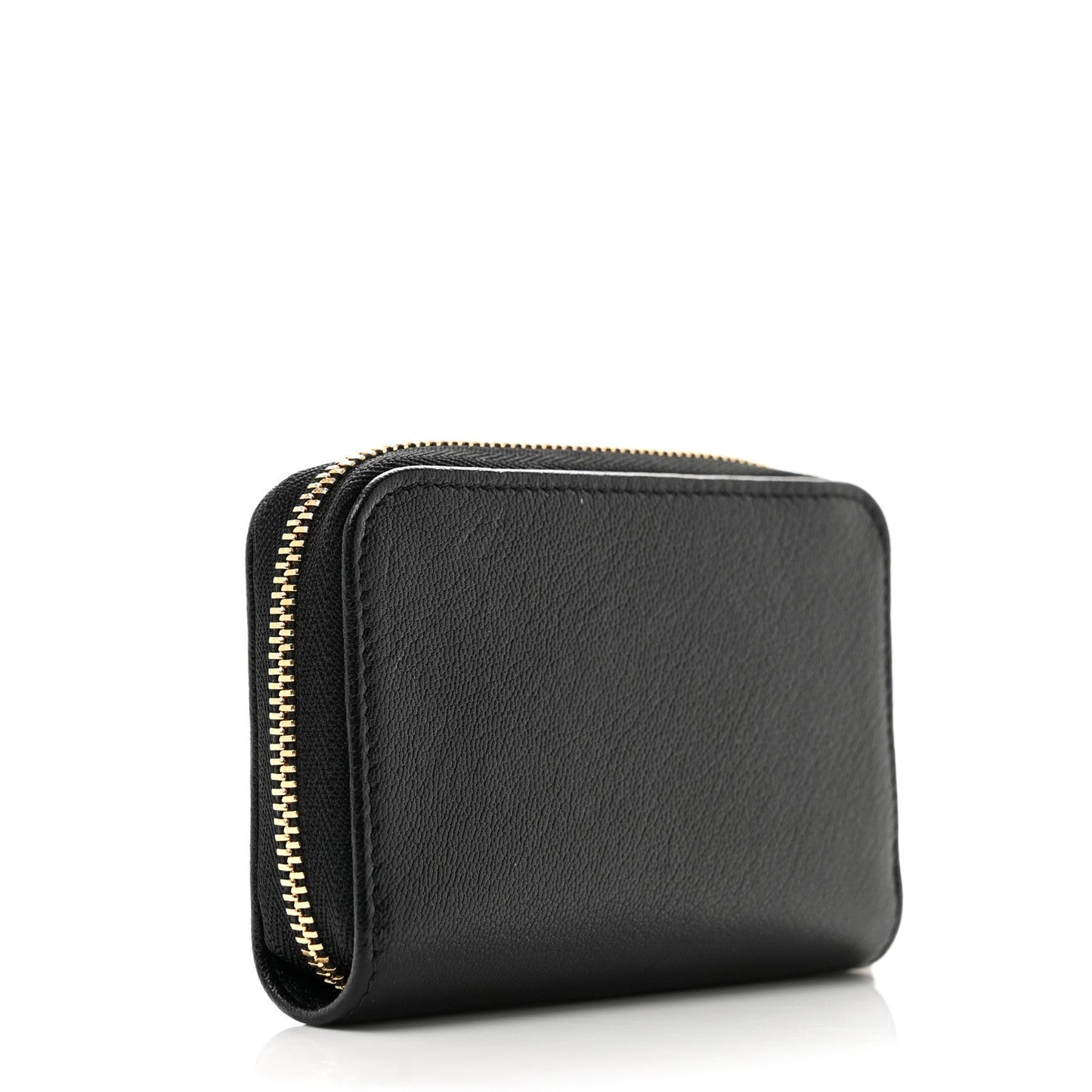 Grained Goatskin CC Apple Zip Coin Purse Black