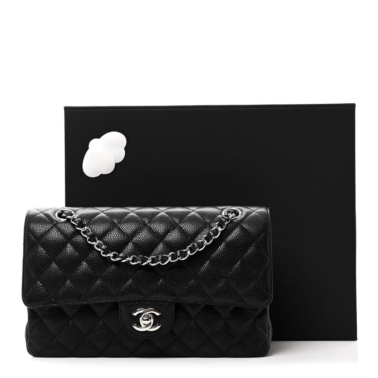 Caviar Quilted Medium Double Flap Black