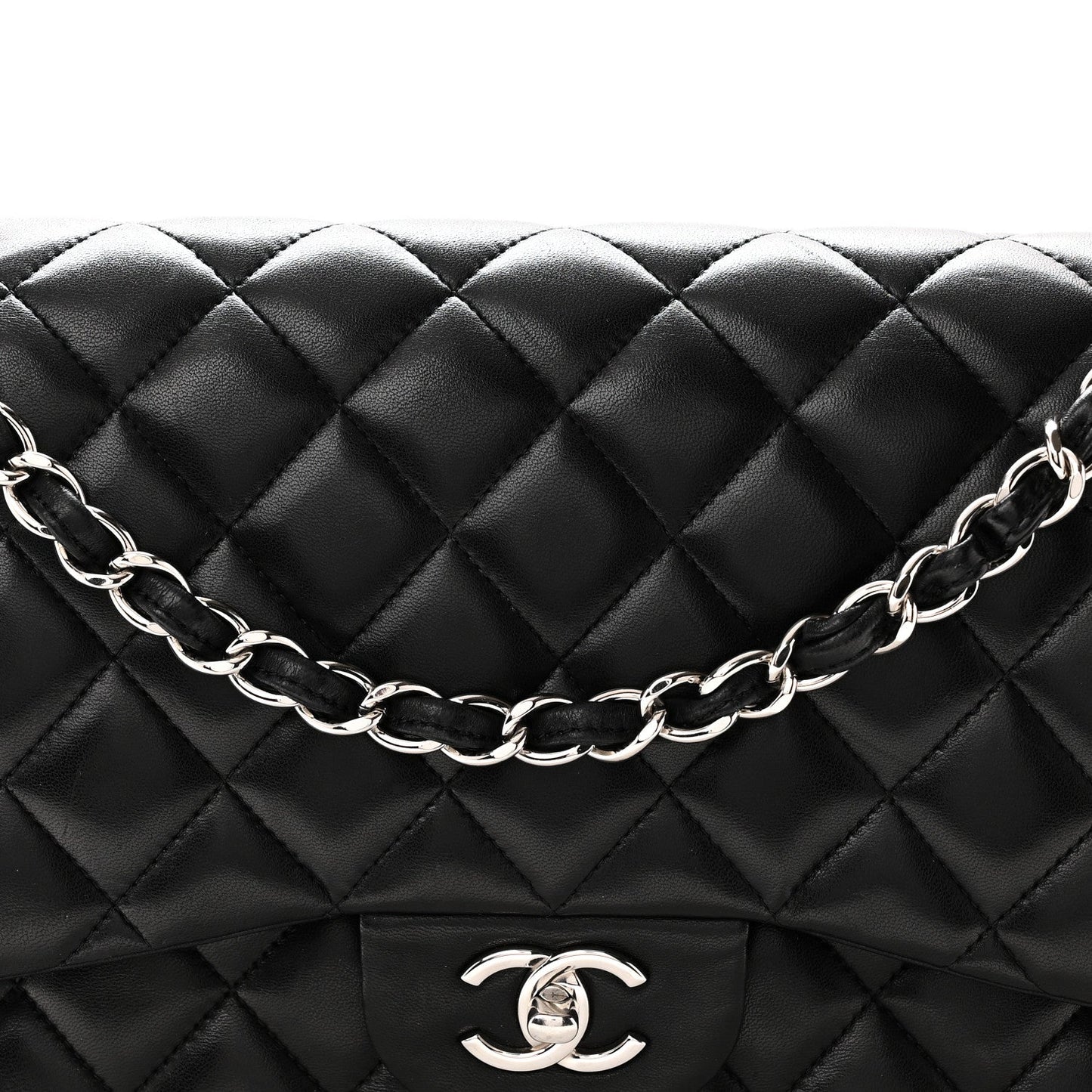 Lambskin Quilted Jumbo Double Flap Black