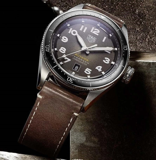 Tag Heuer Autavia Automatic Grey Dial Brown Leather Strap Watch for Men - WBE5114.FC8266