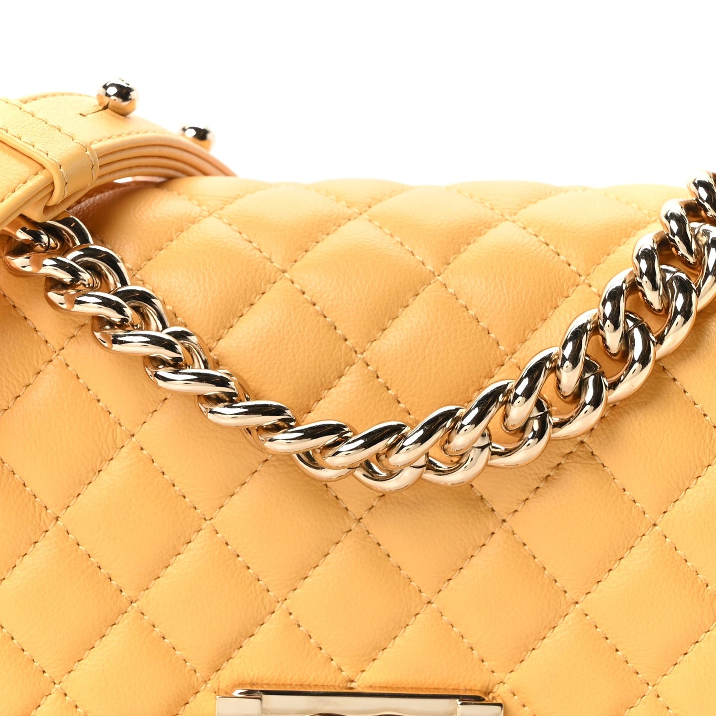 Calfskin Quilted Small Boy Flap Yellow