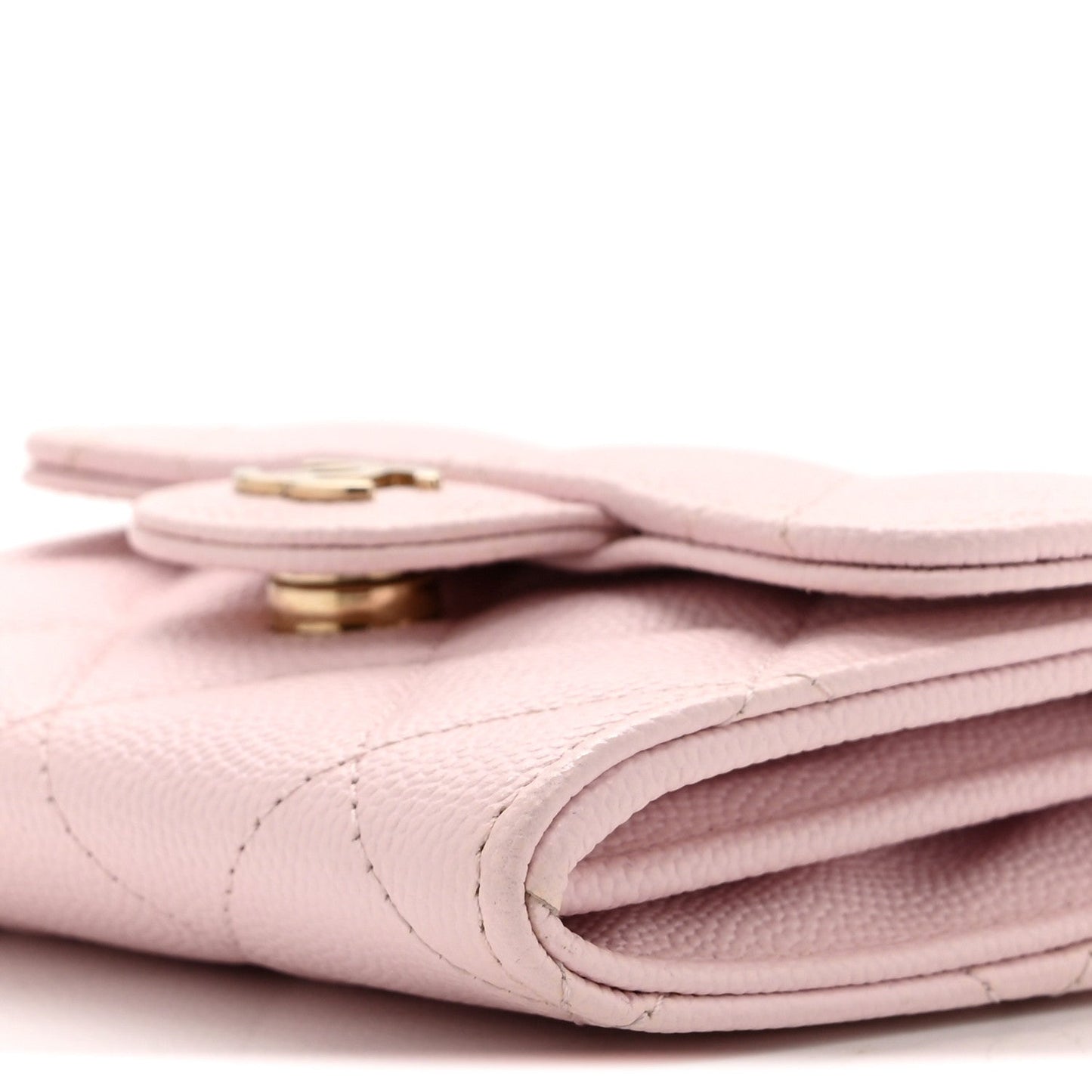 Caviar Quilted Flap Card Holder On Chain Pink