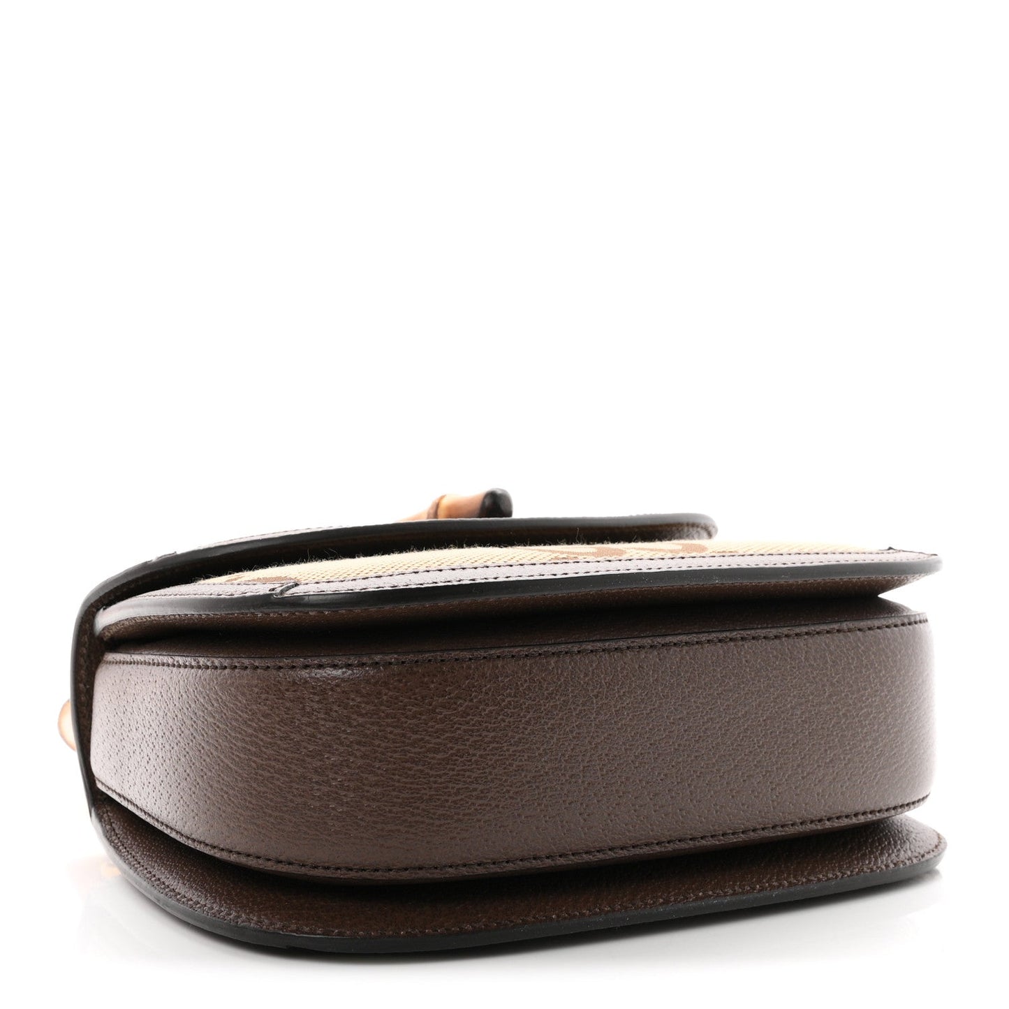 Monogram Jumbo GG Textured Dollar Calfskin Web Small Bamboo 1947 Top Handle Bag Camel Ebony New Acero