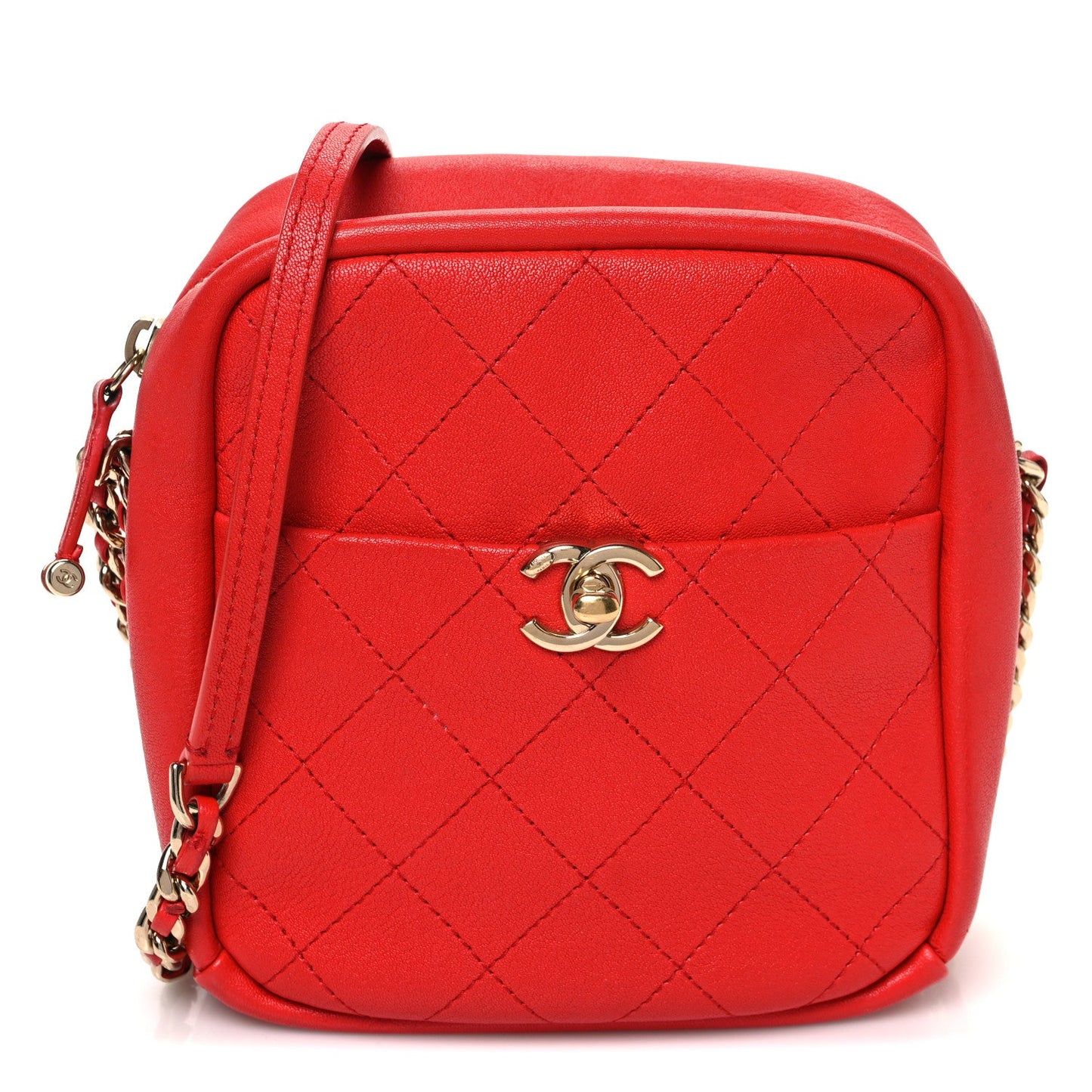Goatskin Stitched Casual Trip North South Camera Case Red