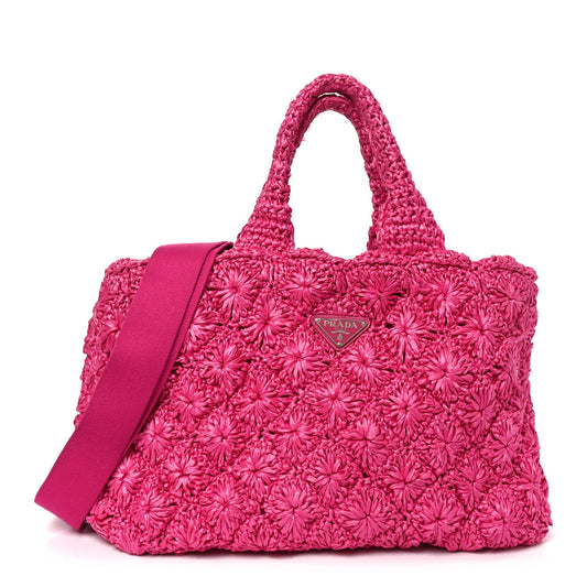Raffia Crochet Tote Fuchsia