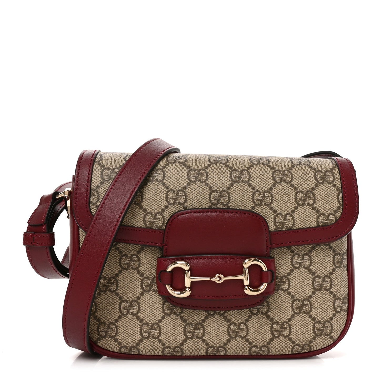 GG Supreme Monogram Horsebit 1955 Soft Small Shoulder Bag Beige Ebony Rosso Ancora