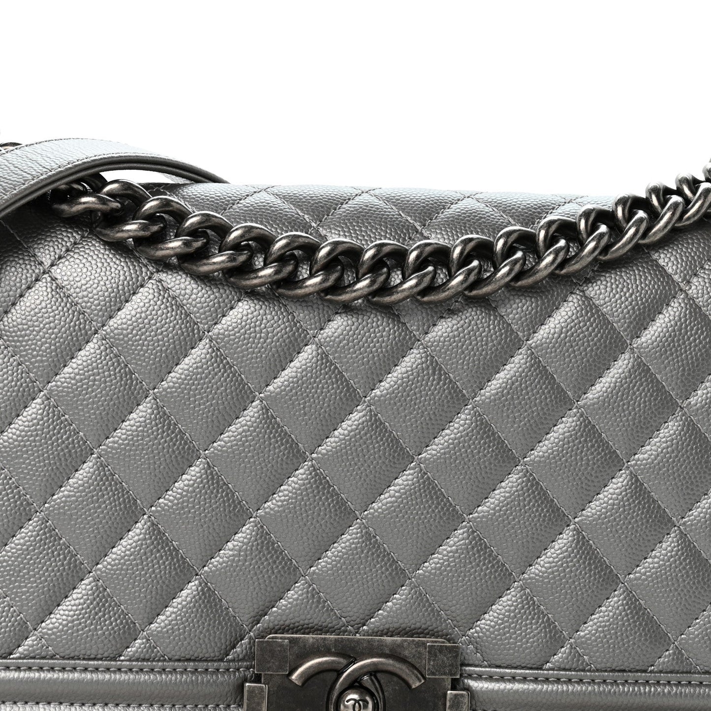 Metallic Caviar Quilted Medium Boy Flap Silver
