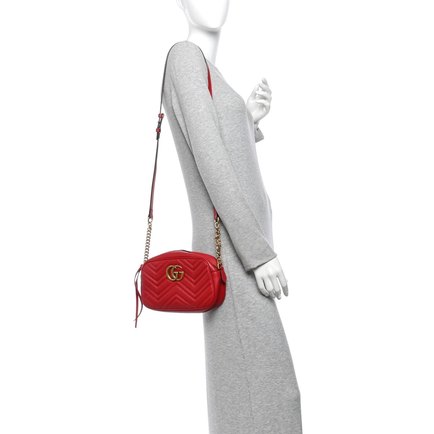 Calfskin Matelasse Small GG Marmont Chain Shoulder Bag Hibiscus Red