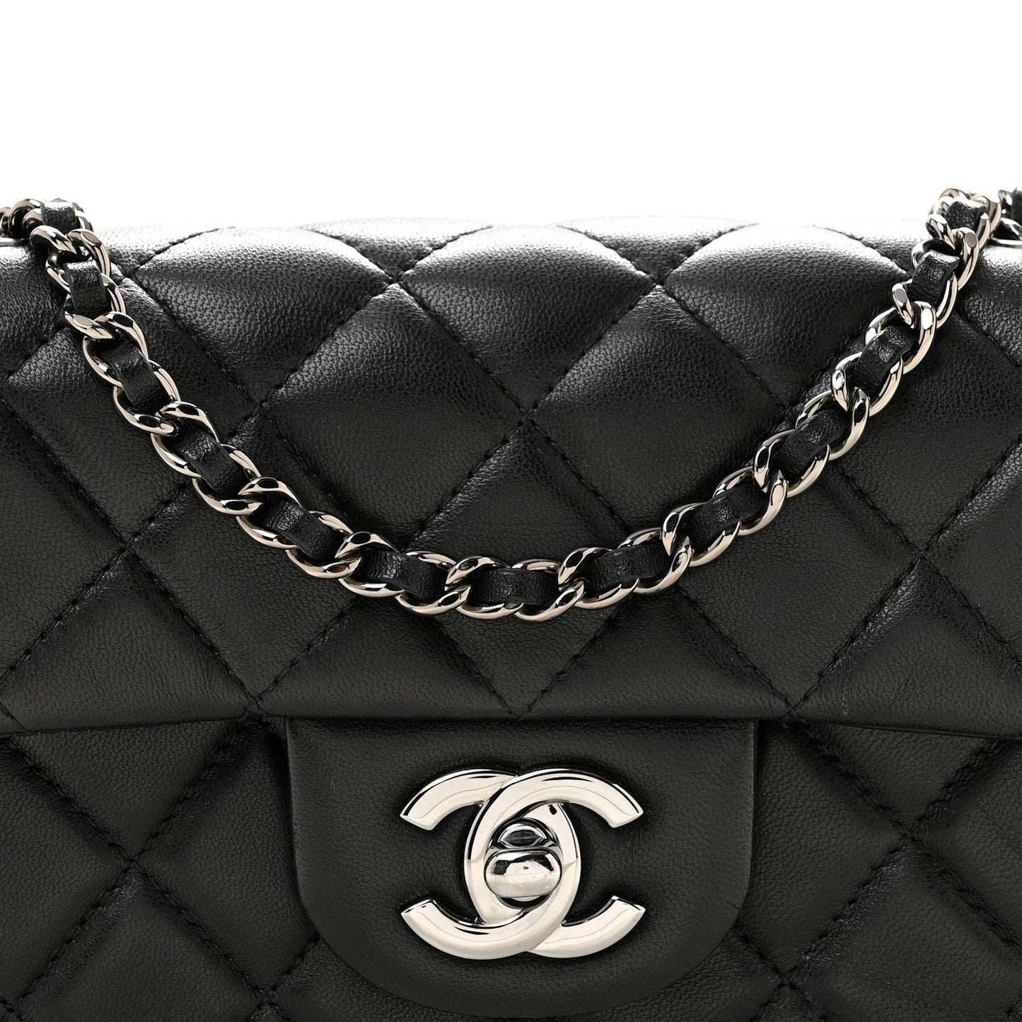 Lambskin Quilted Extra Mini Rectangular Flap Black