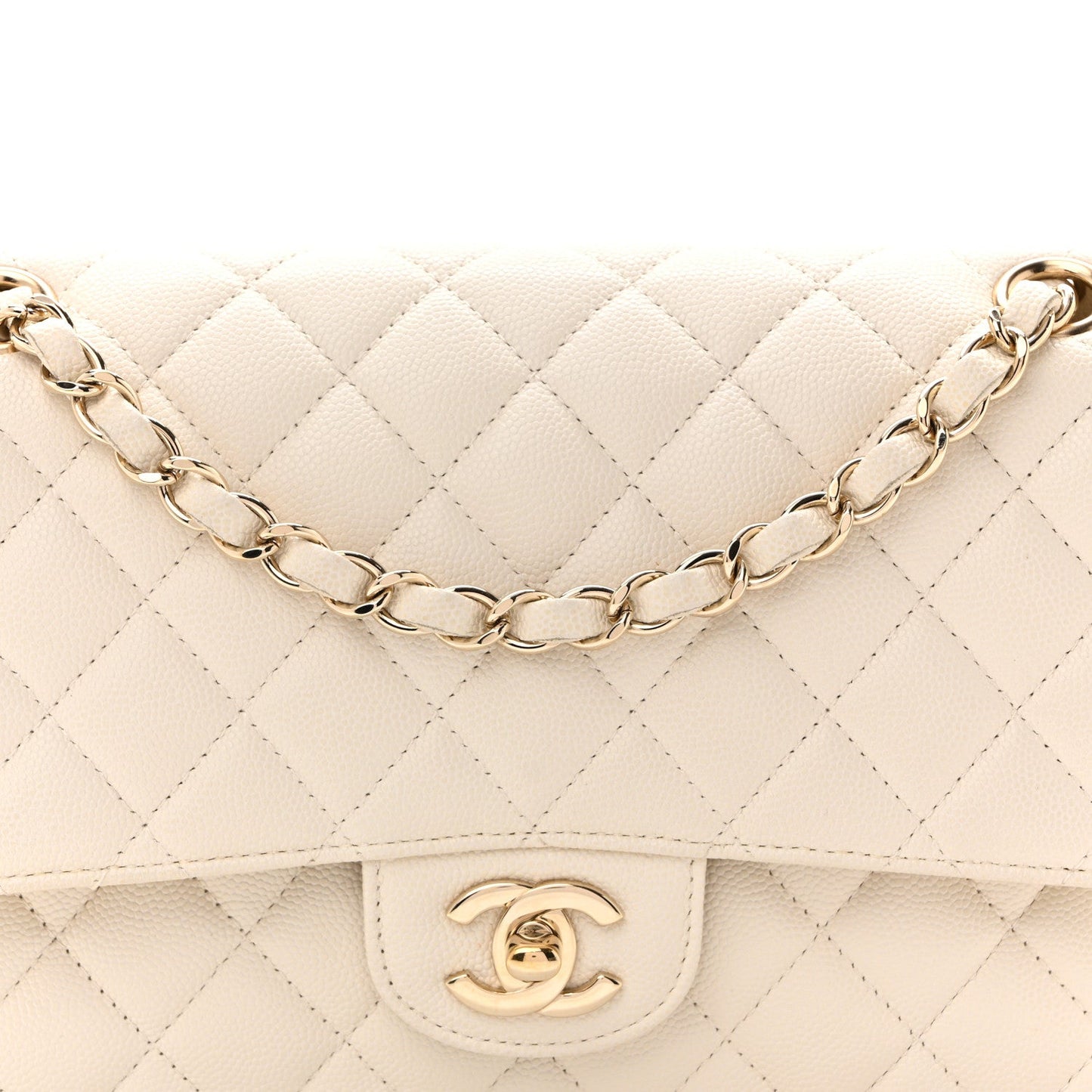 Caviar Quilted Medium Double Flap White