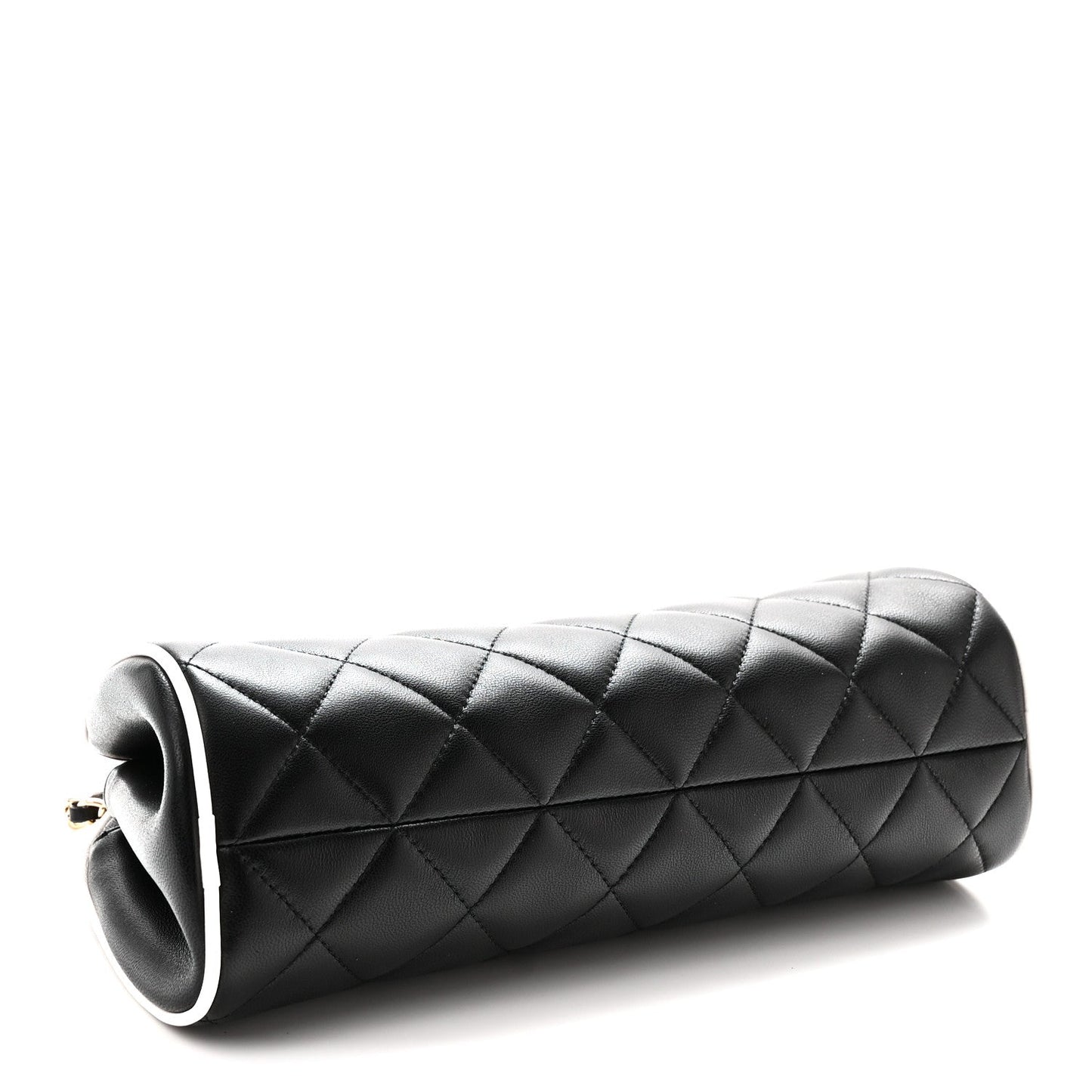 Lambskin Quilted Clutch With Chain Black White
