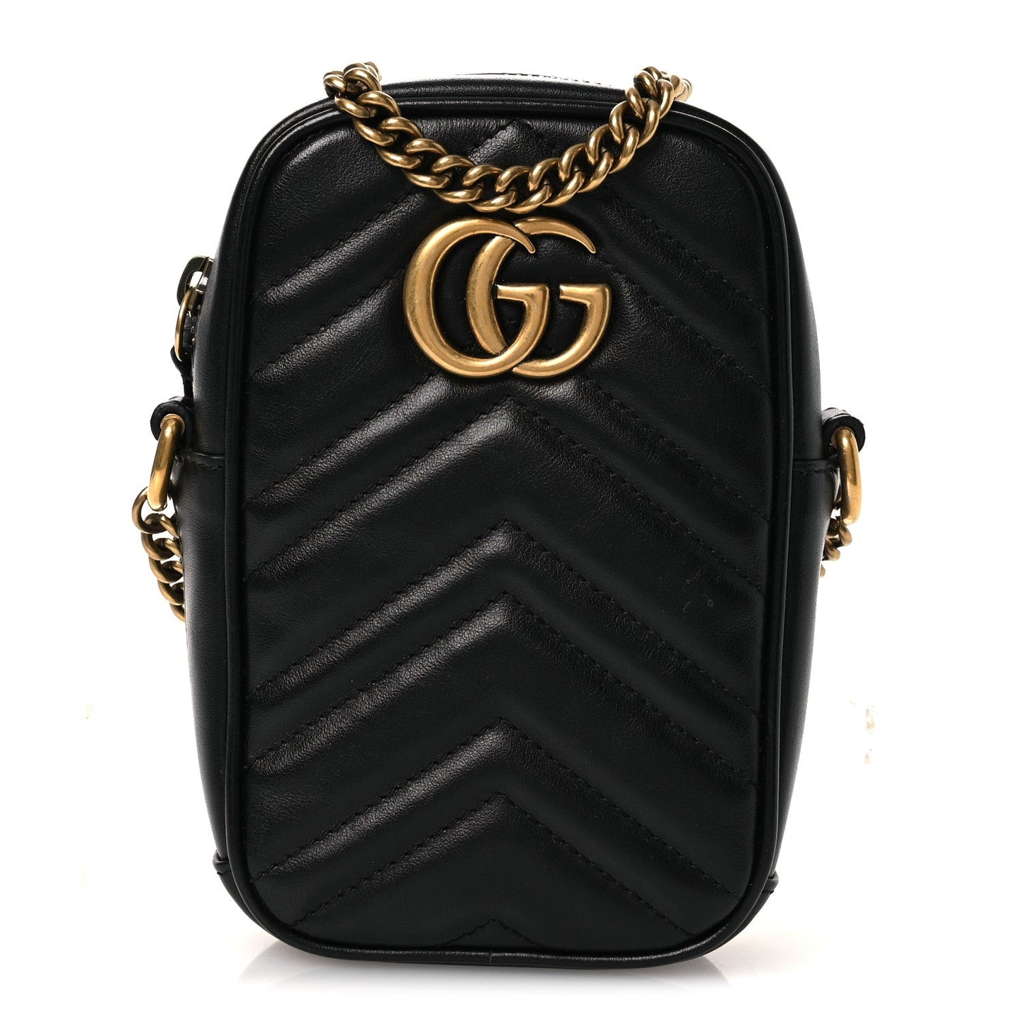 Calfskin Matelasse Mini GG Marmont Crossbody Bag Black