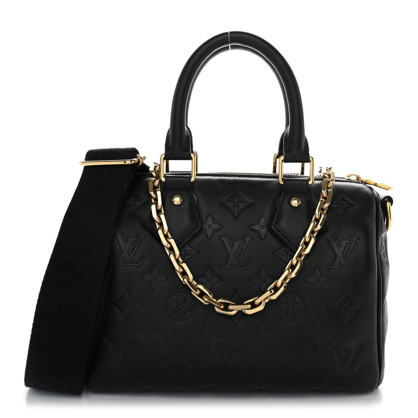 Lambskin Embossed Monogram Speedy 22 Bandouliere Black