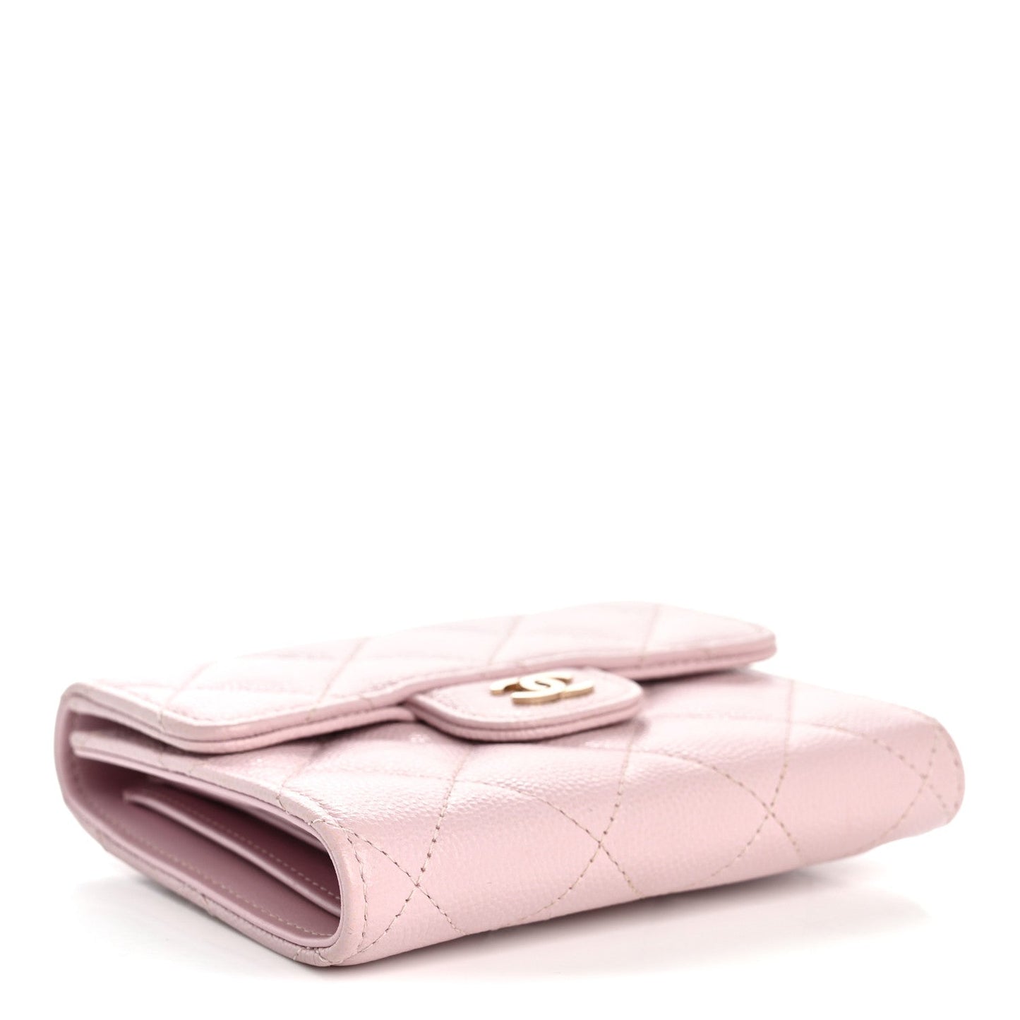 Caviar Quilted Compact Flap Wallet Light Pink