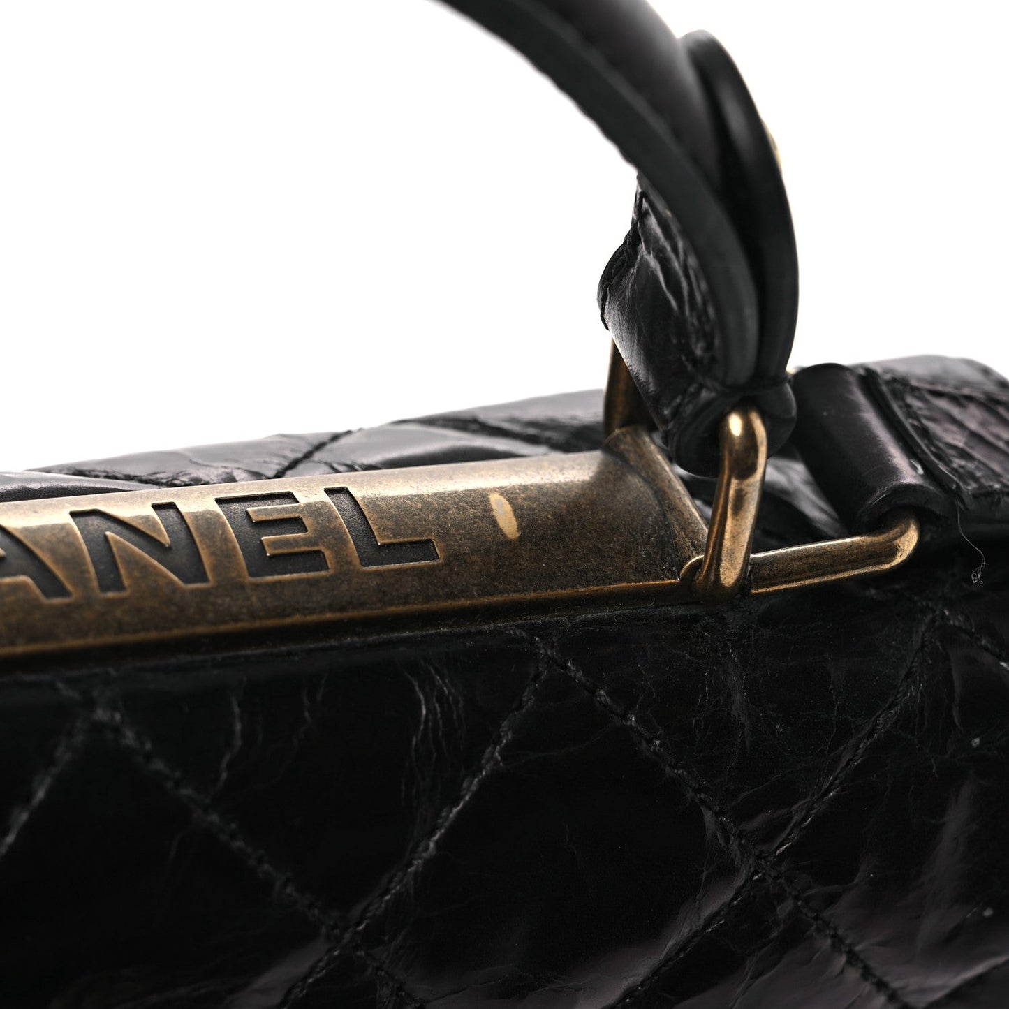 Glazed Calfskin Quilted Rita Top Handle Flap Black