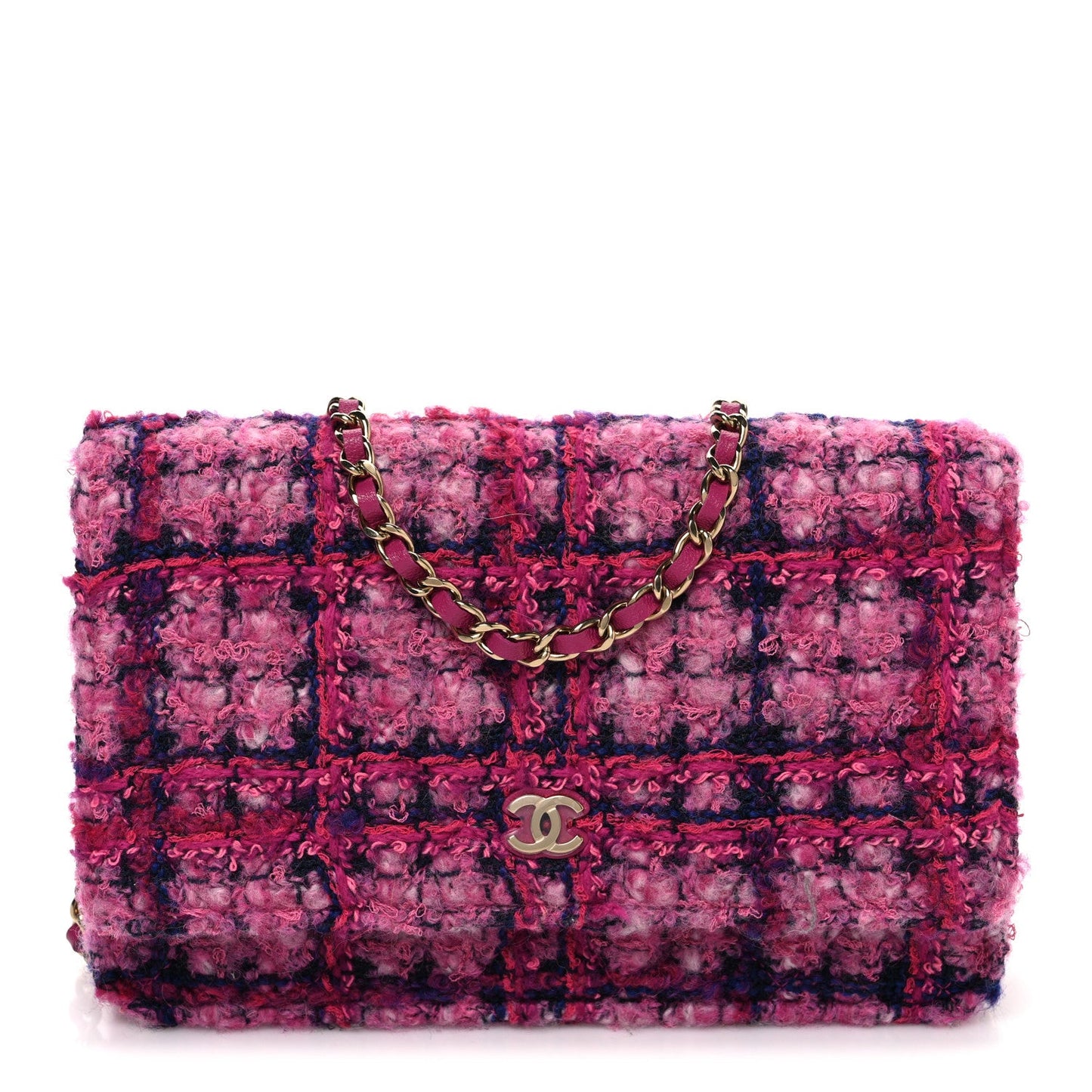 Tweed Quilted Wallet On Chain WOC Fuchsia Purple