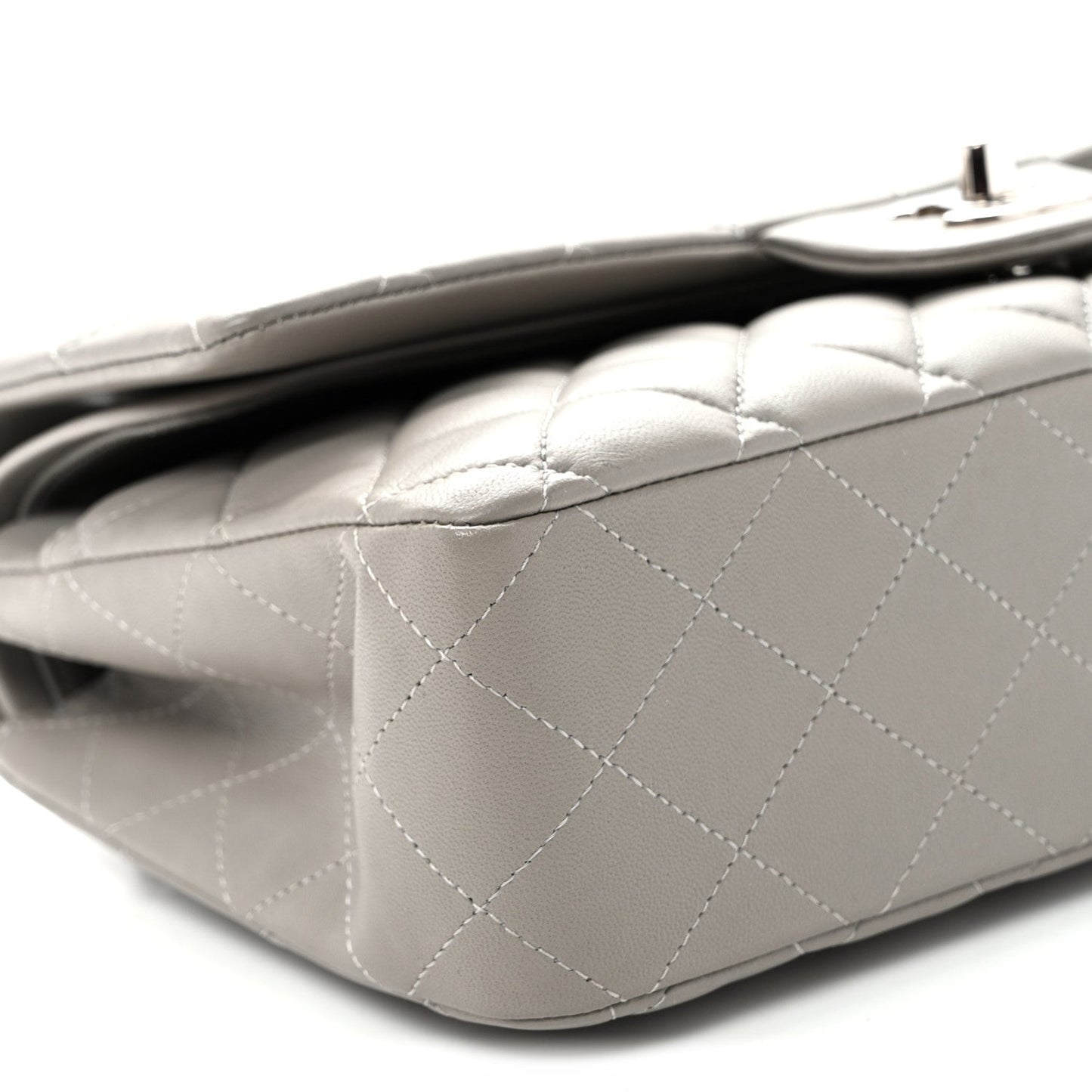 Lambskin Quilted Medium Double Flap Grey