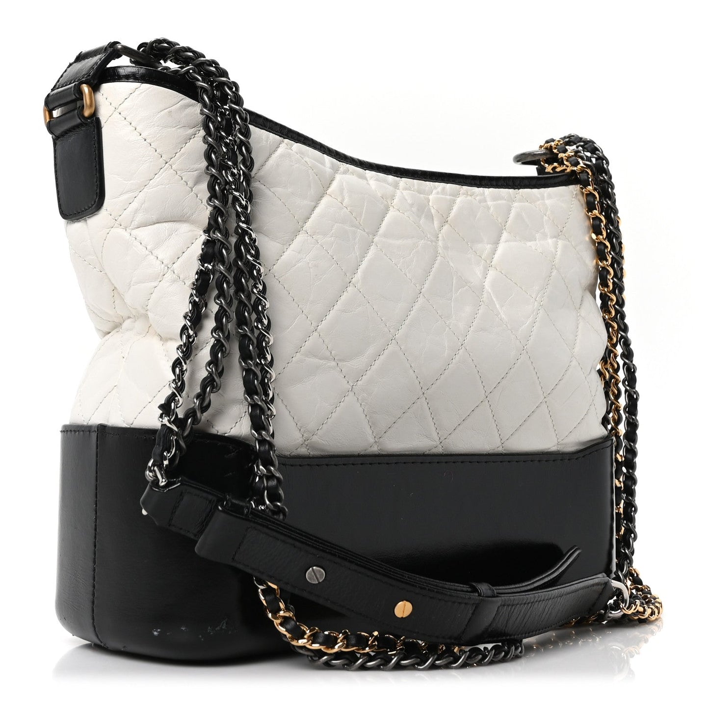 Aged Calfskin Quilted Medium Gabrielle Hobo Black White
