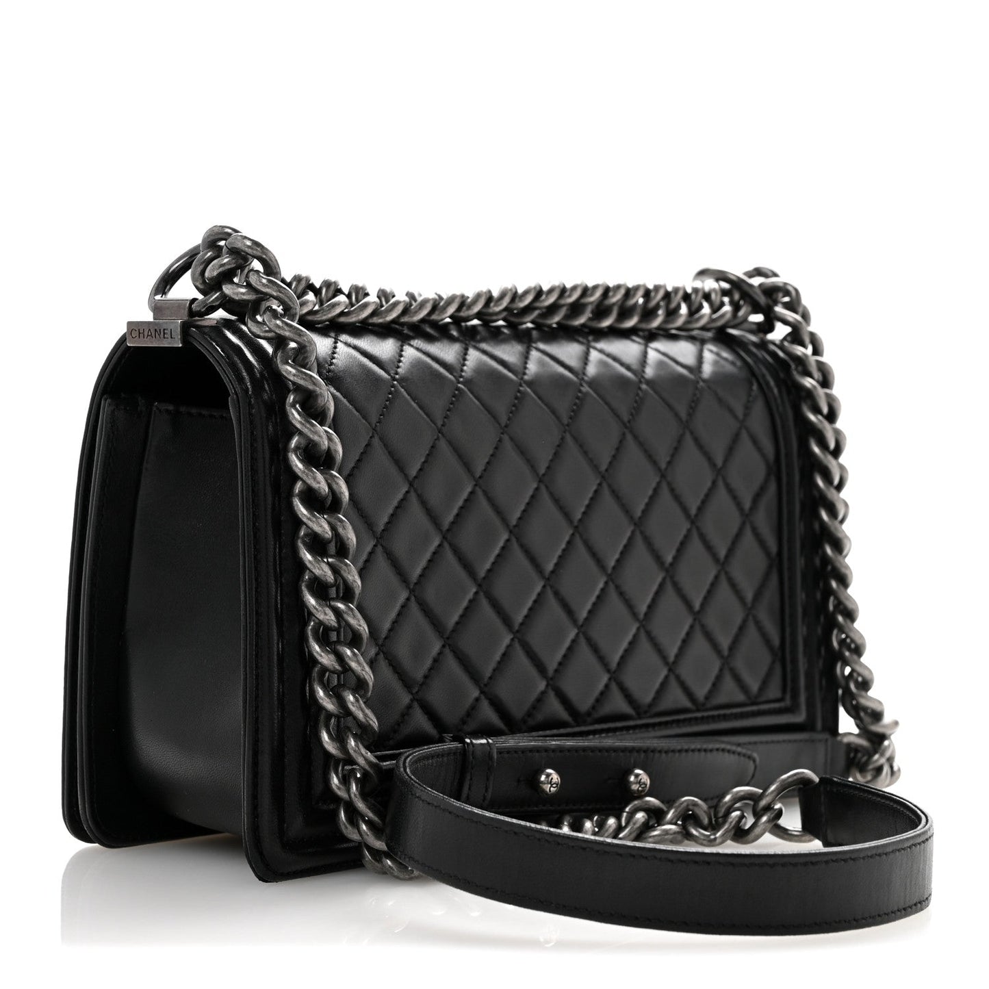 Lambskin Quilted Medium Boy Flap Black