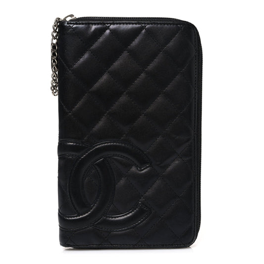 Calfskin Cambon Zip Around Organizer Wallet Black