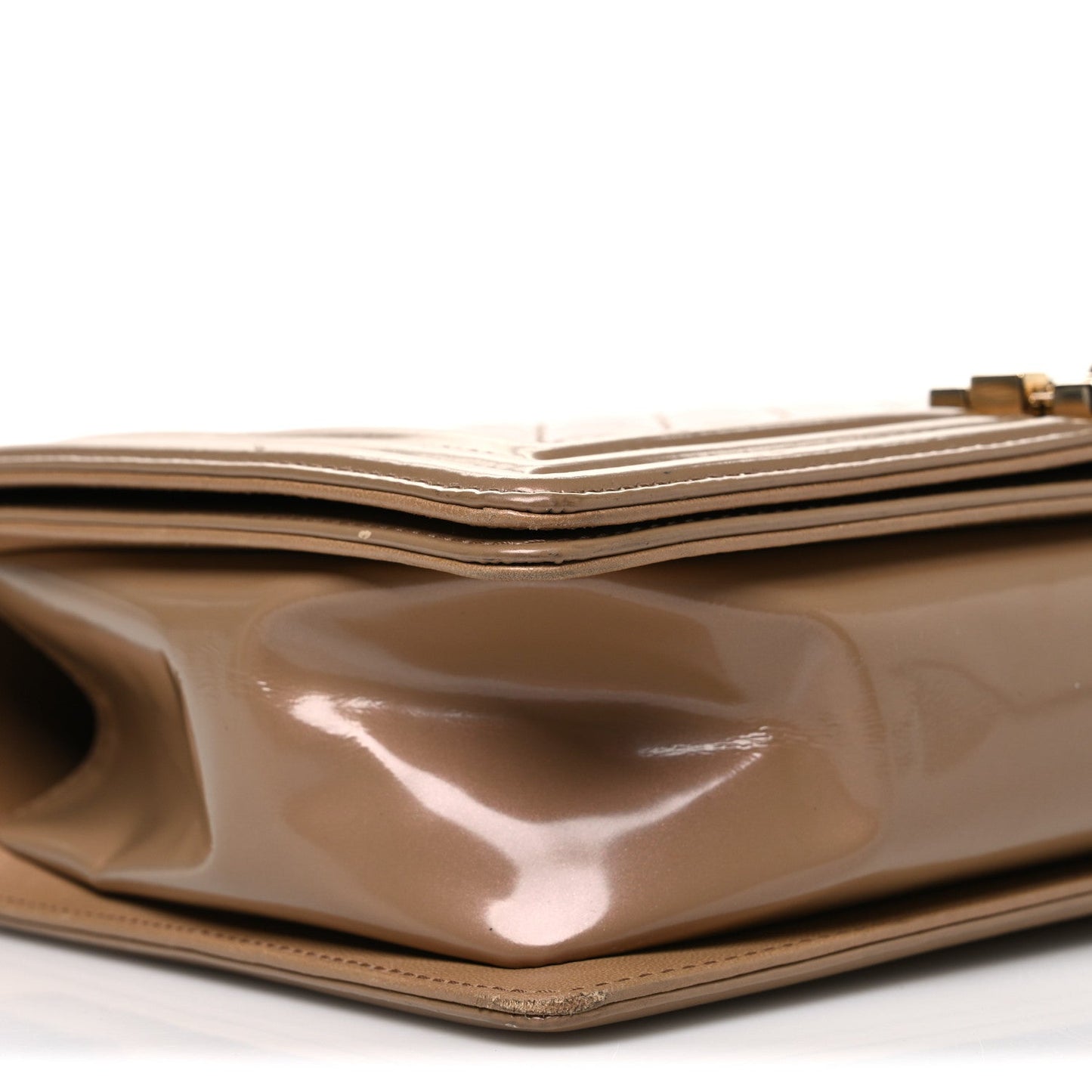 Iridescent Glazed Calfskin Quilted New Medium Boy Flap Dark Beige