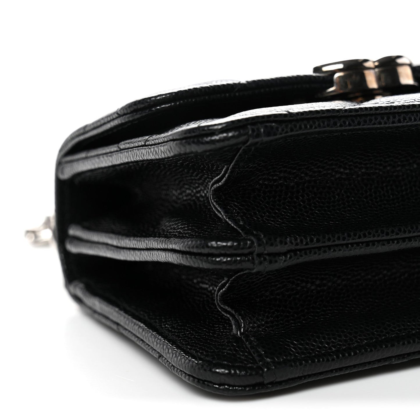 Caviar Quilted Enamel Top Handle Flap Clutch With Chain Black Clutch With Chain Black