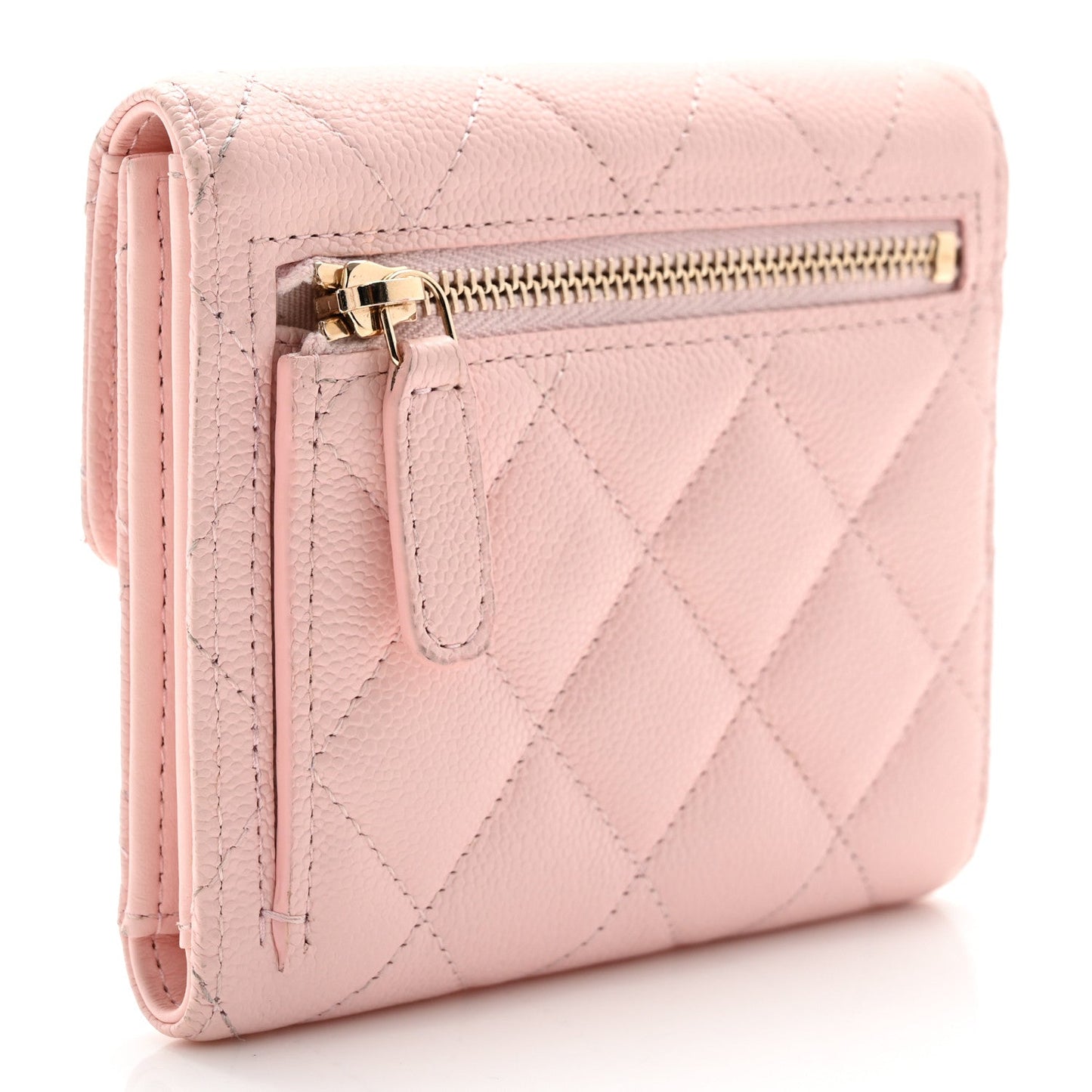Caviar Quilted Compact Flap Wallet Light Pink