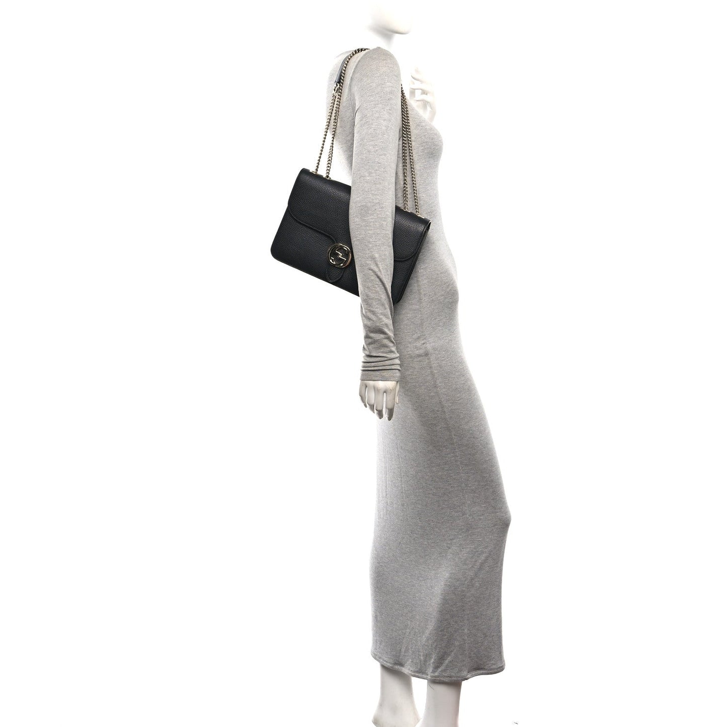 Dollar Calfskin Interlocking G Shoulder Bag Black