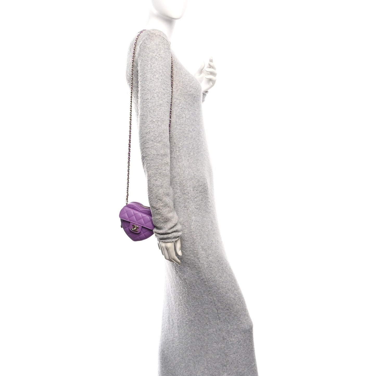 Lambskin Quilted CC In Love Heart Clutch With Chain Purple