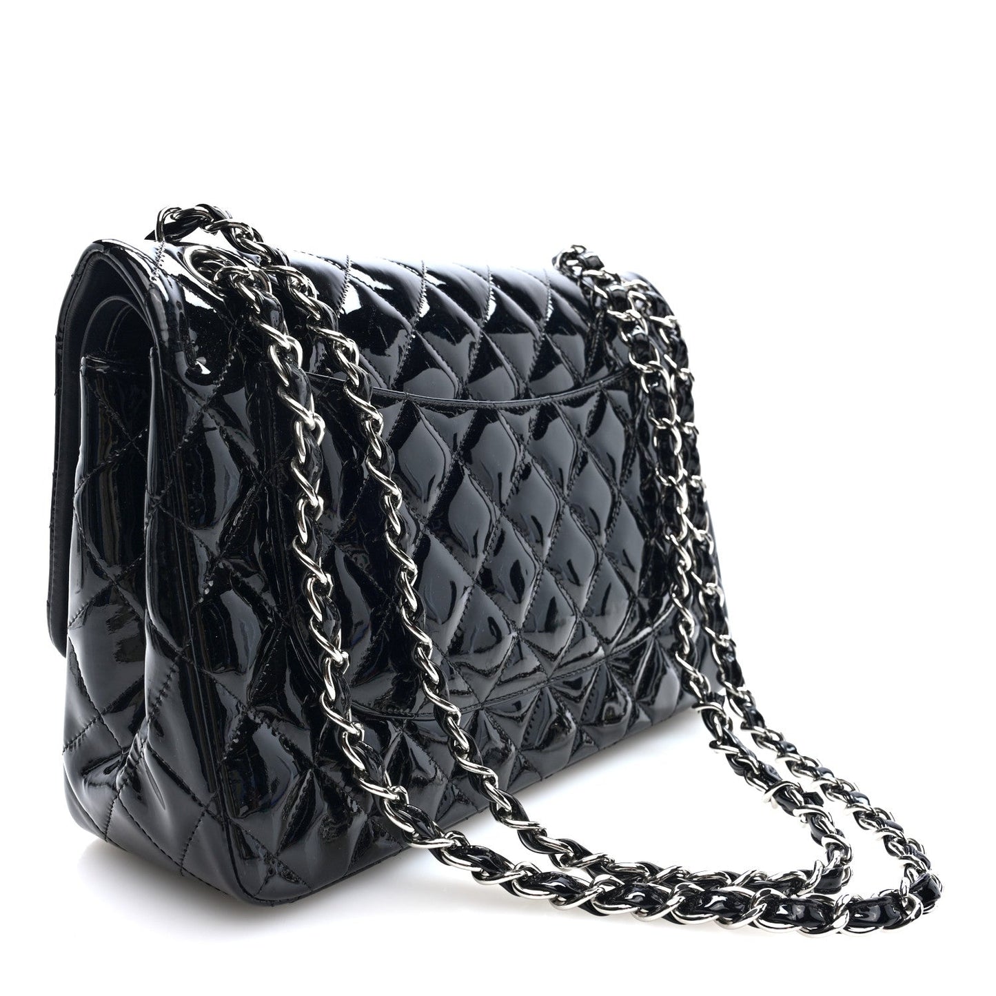 Patent Quilted Jumbo Double Flap Black