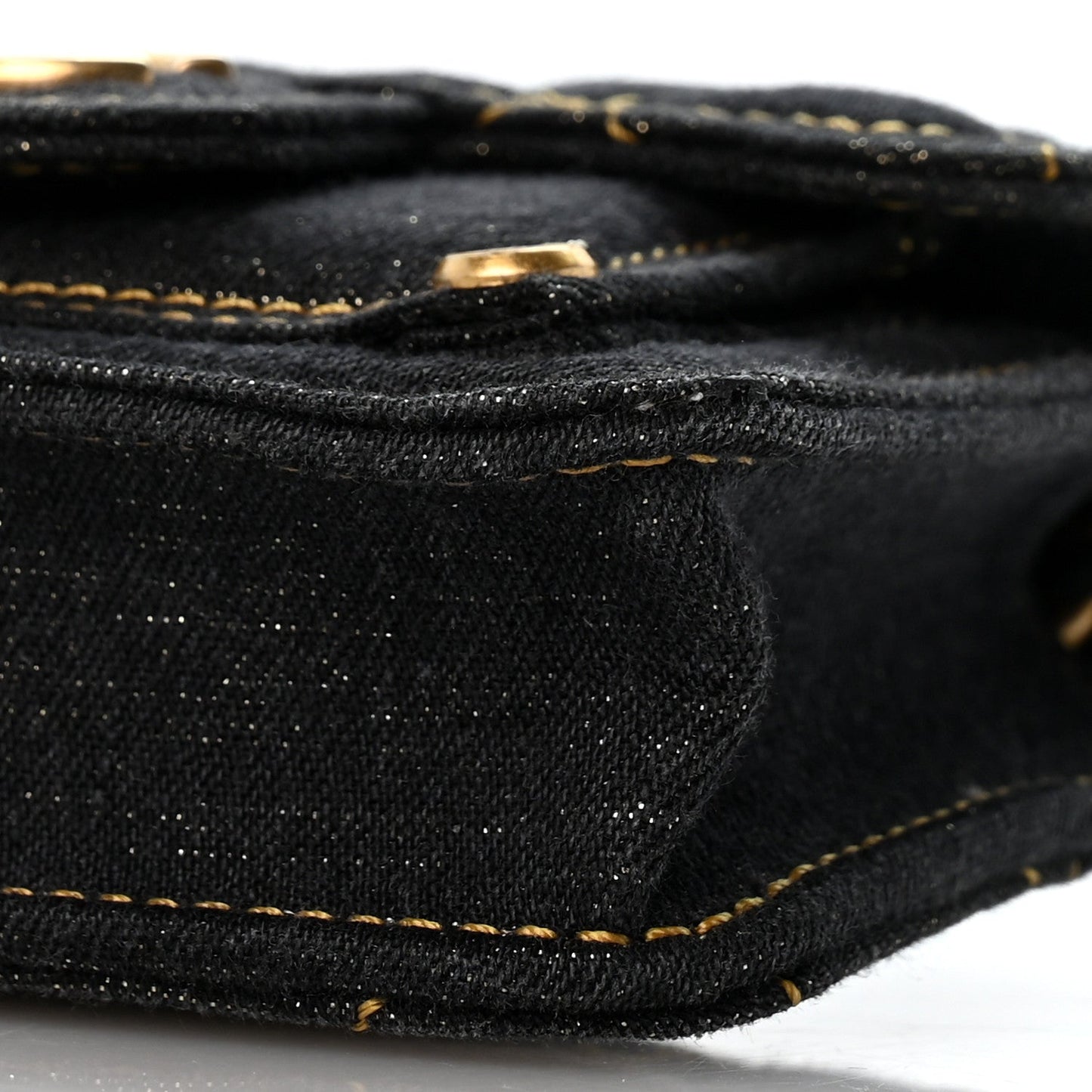 Denim Quilted Double You Mini Flap Black Golden