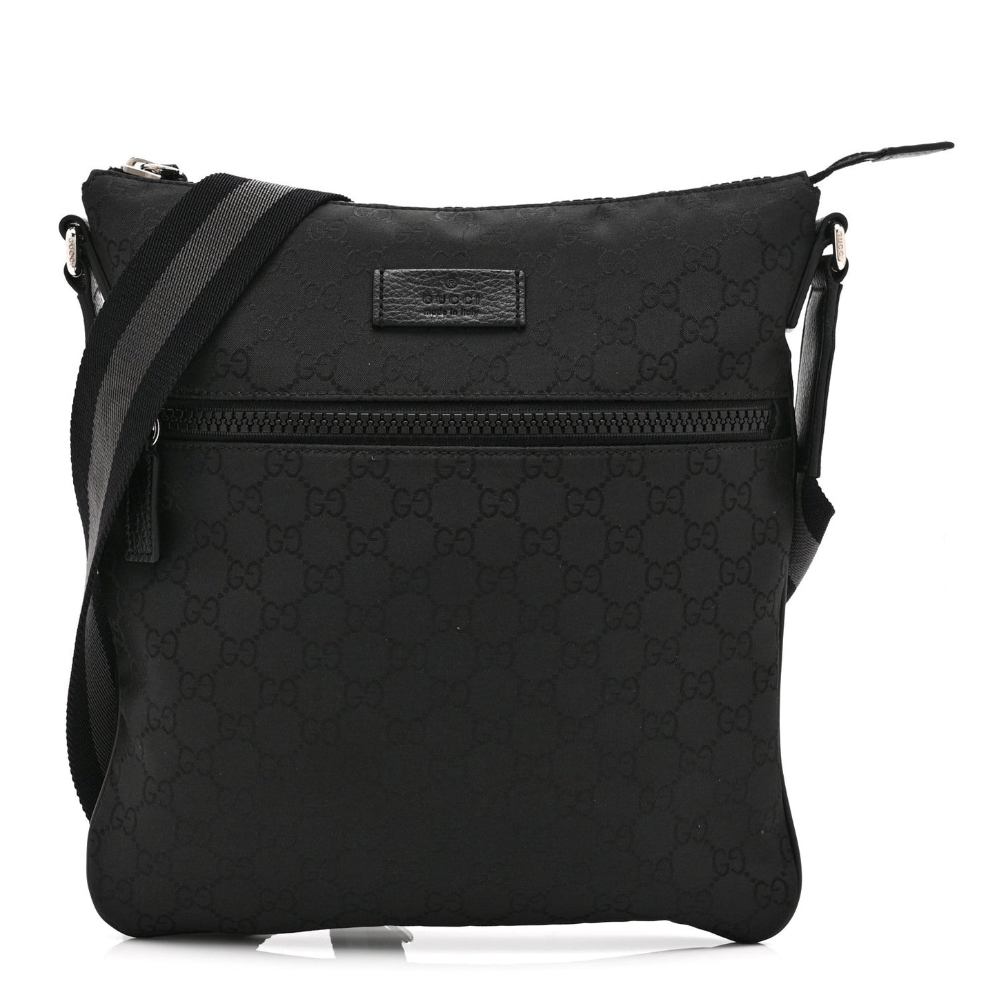 Nylon Monogram Medium Flat Messenger Bag Black