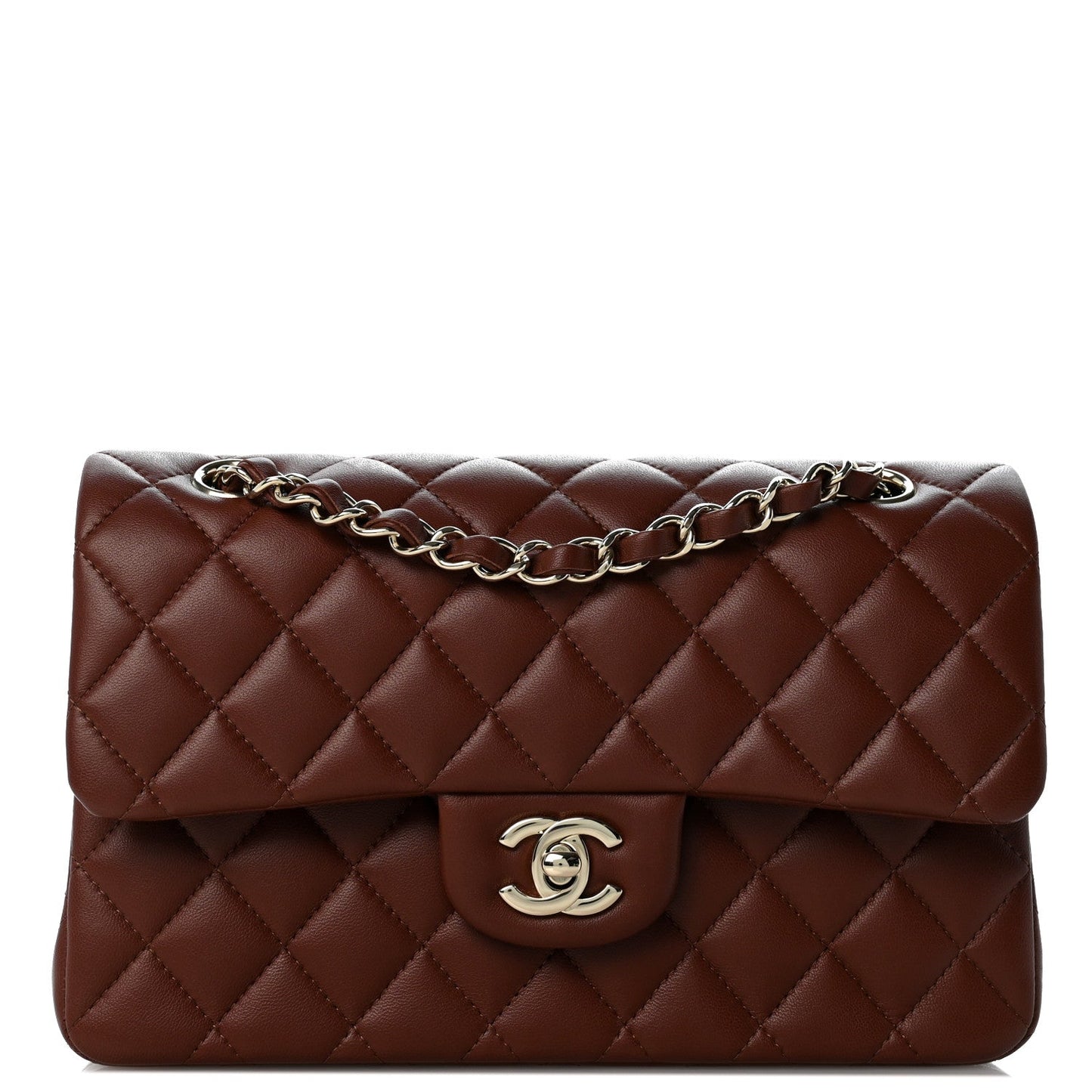 Lambskin Quilted Small Double Flap Dark Brown