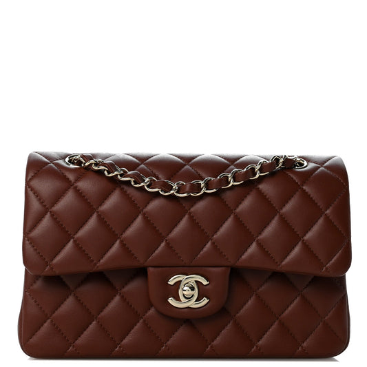 Lambskin Quilted Small Double Flap Dark Brown