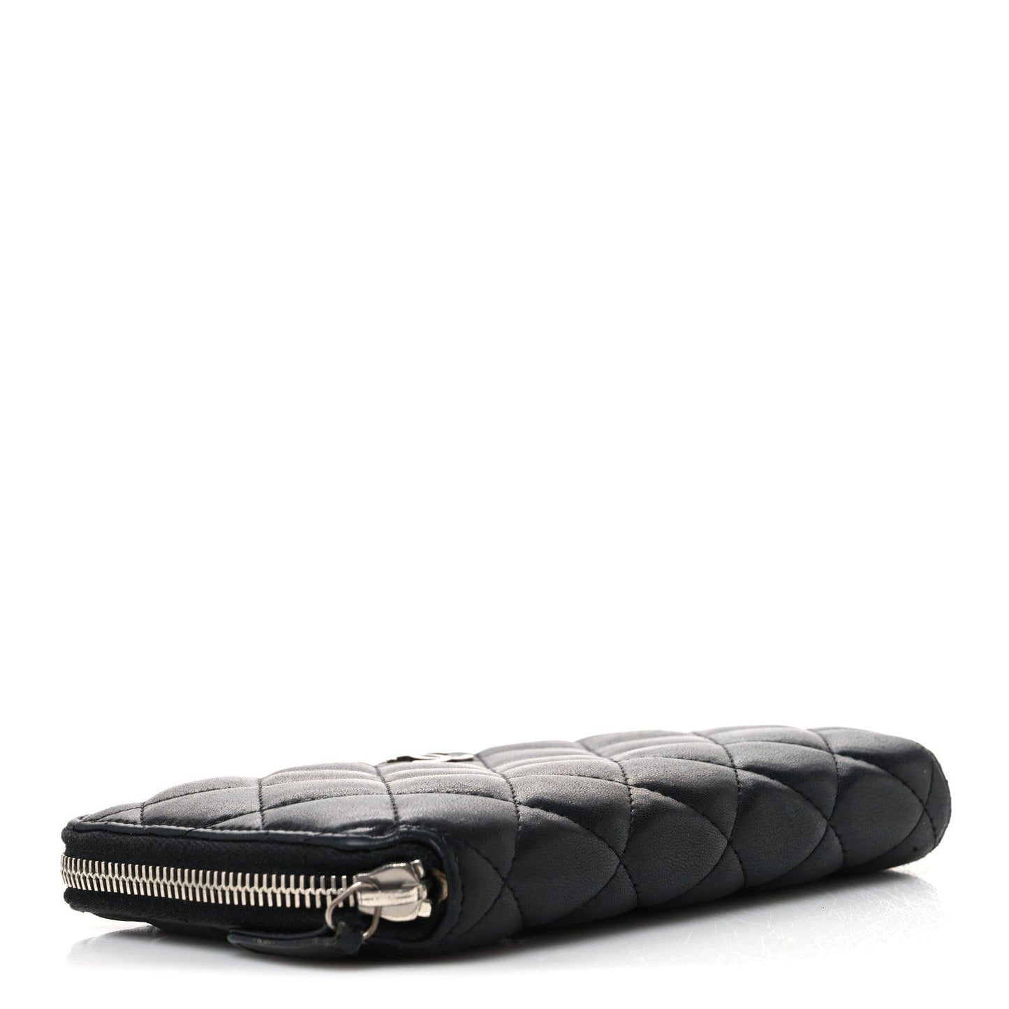 Lambskin Quilted Large Gusset Zip Around Wallet Black