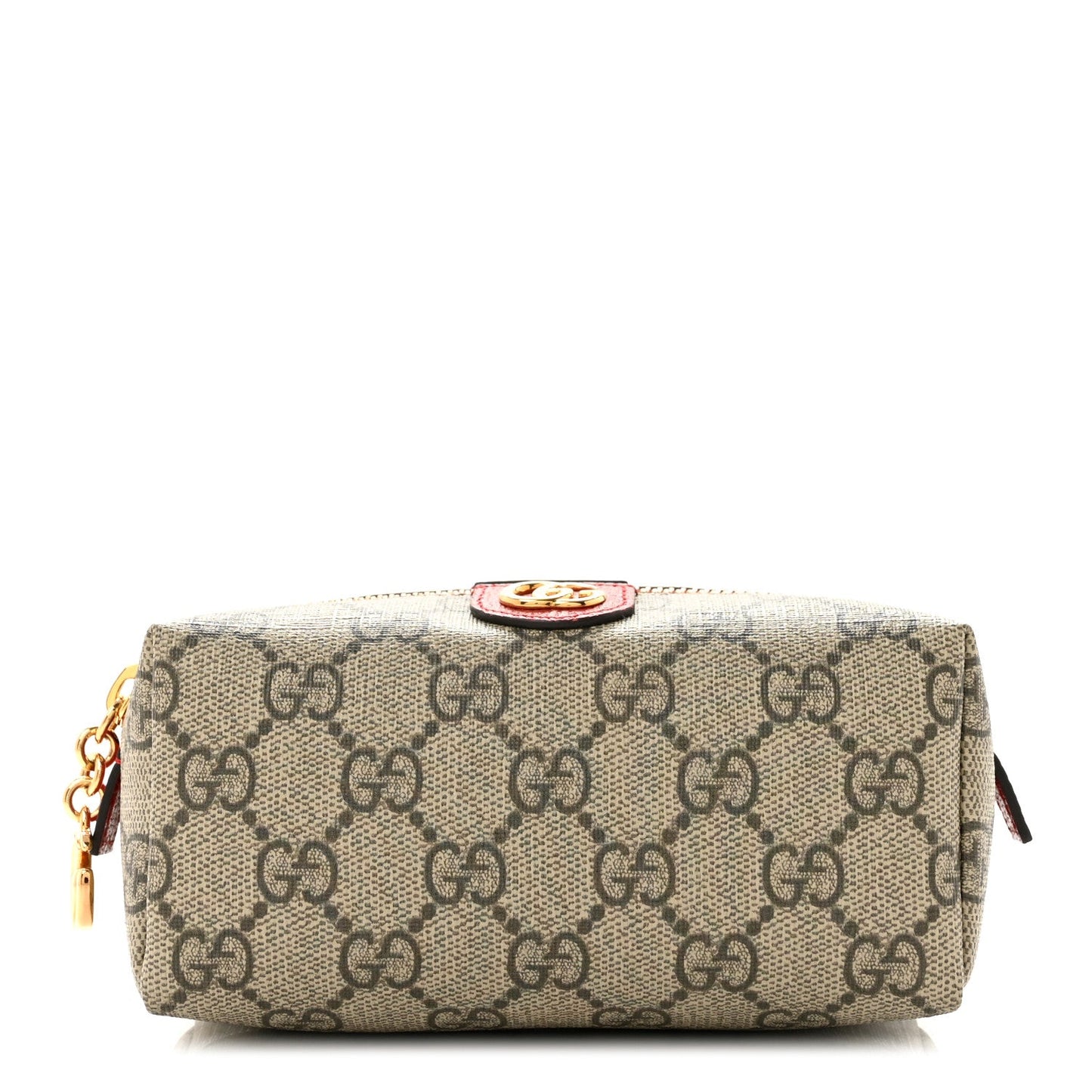 Soft GG Supreme Monogram Calfskin Small Ophidia Cosmetic Case Beige Ebony Hibiscus Red